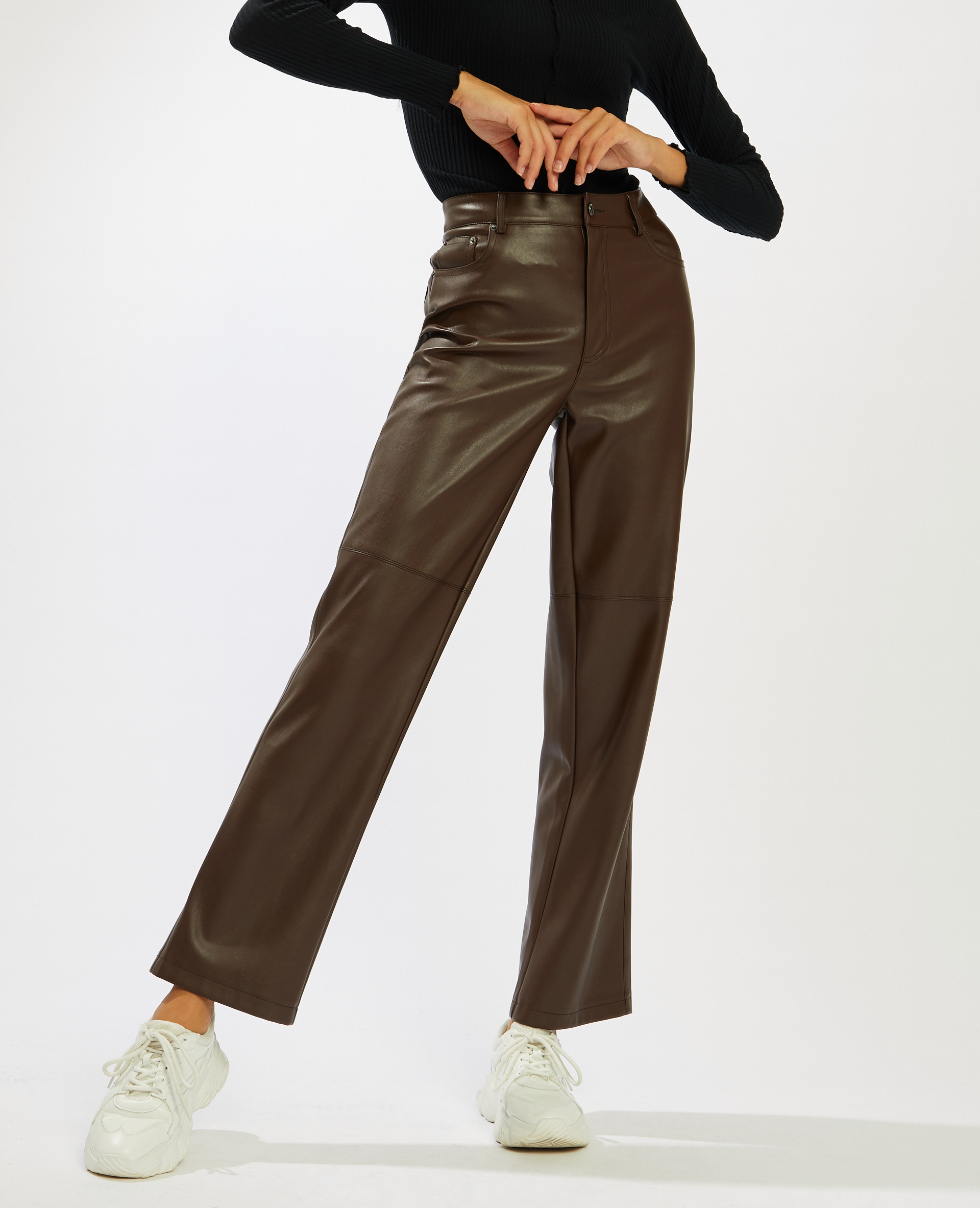 Pantalon droit simili cuir marron - Pimkie