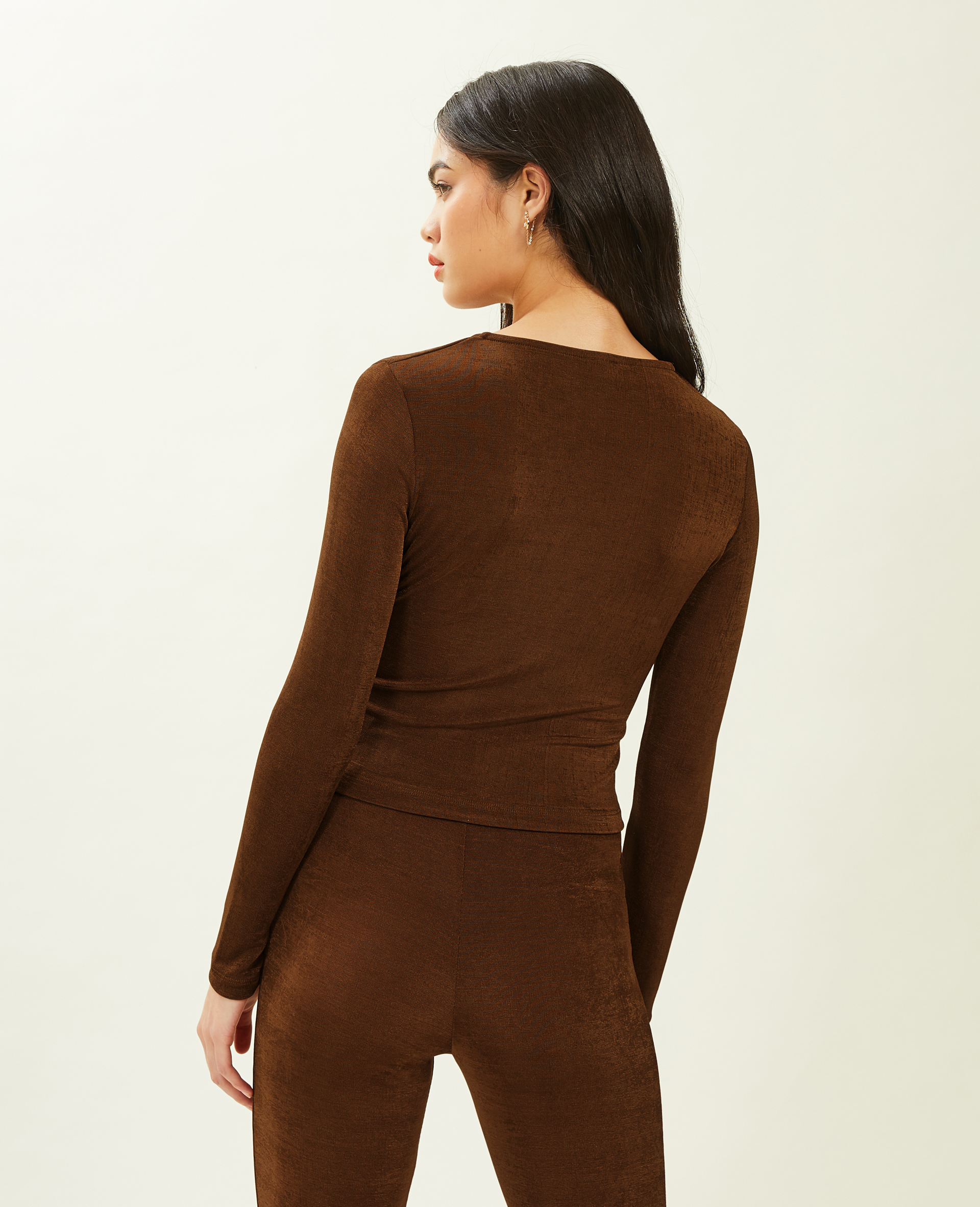 Top manches longues avec liens coulissants marron - Pimkie