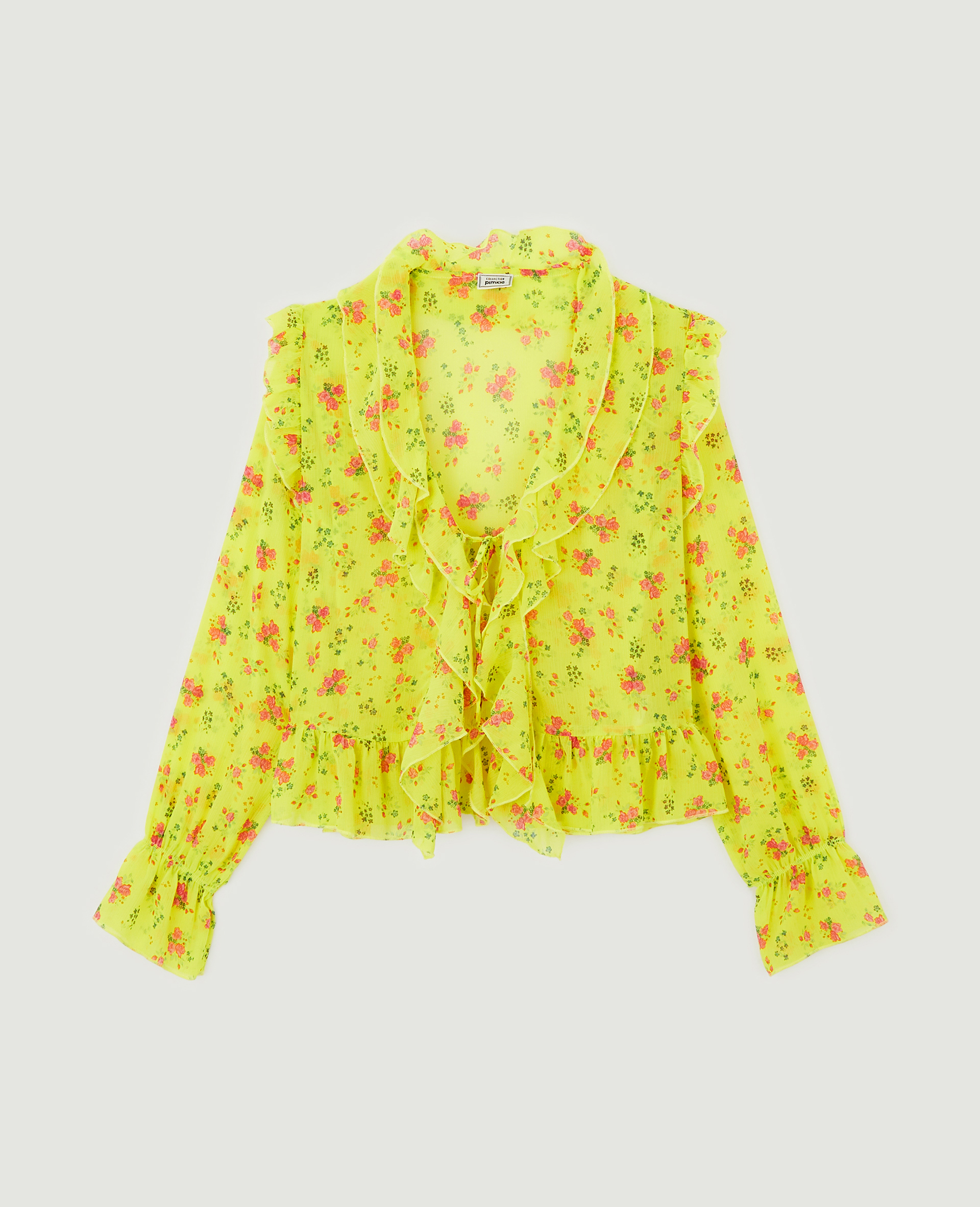 Blouse avec nouette et volants jaune - Pimkie