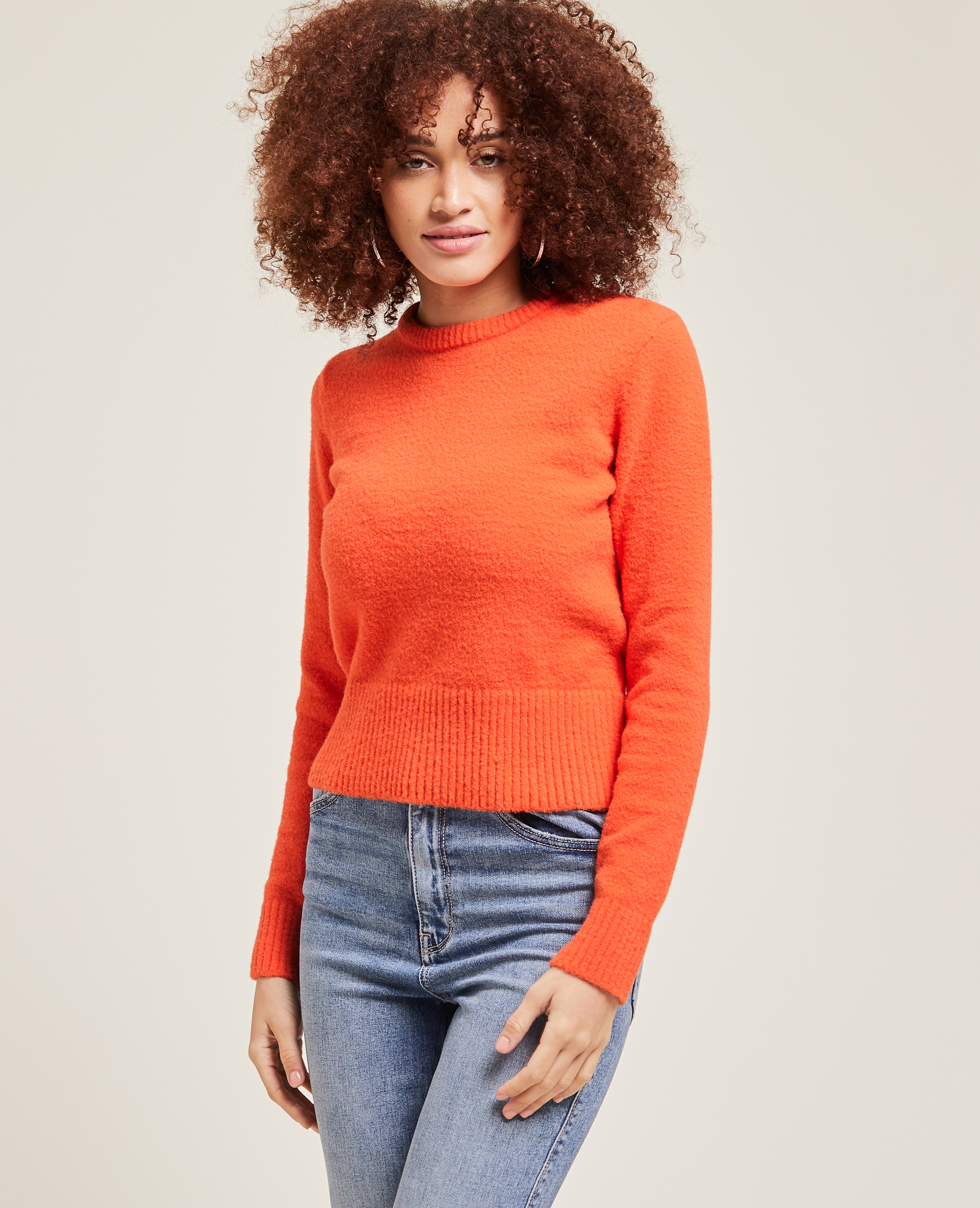 Pull col rond maille mousseuse orange - Pimkie