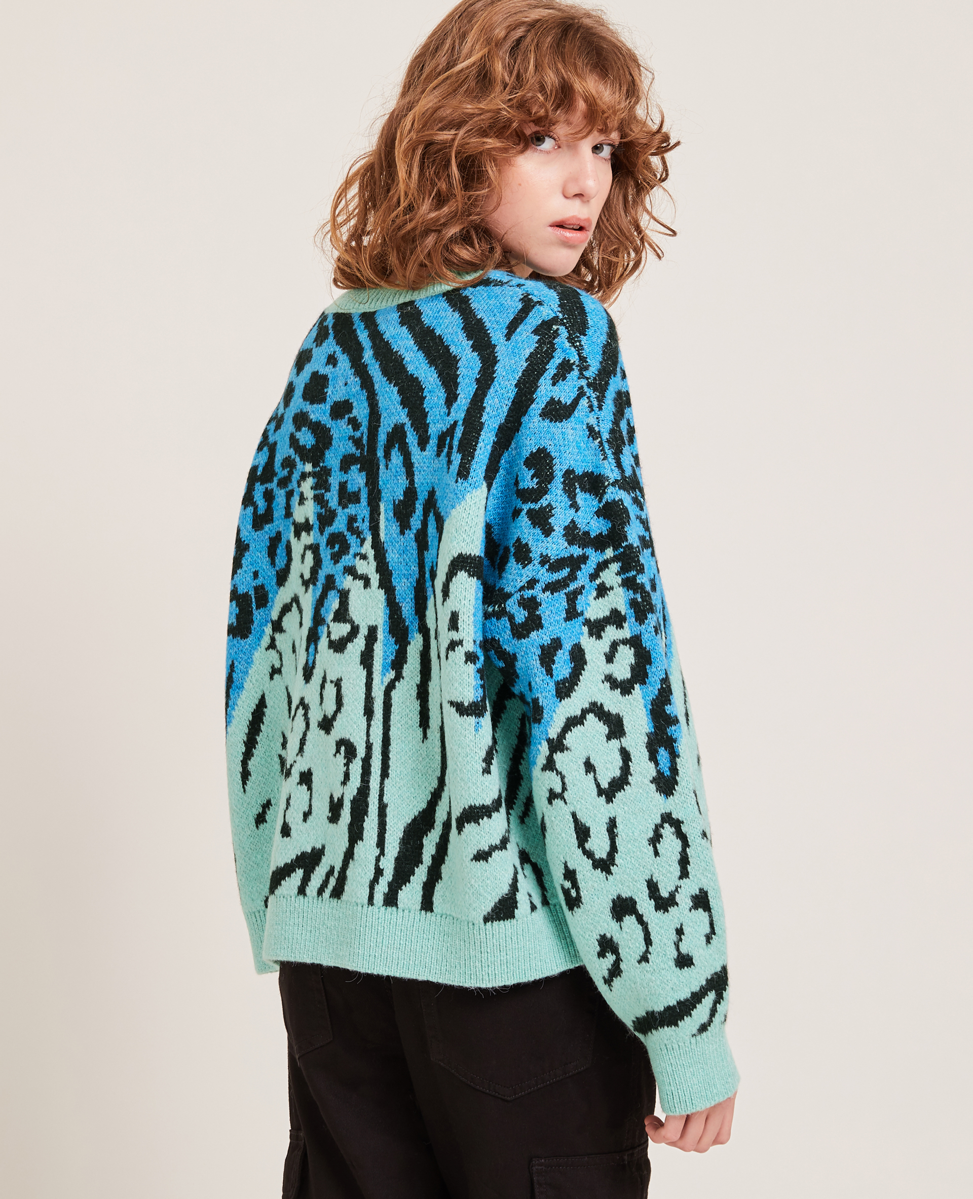 Pull motif léopard fantaisie bleu - Pimkie
