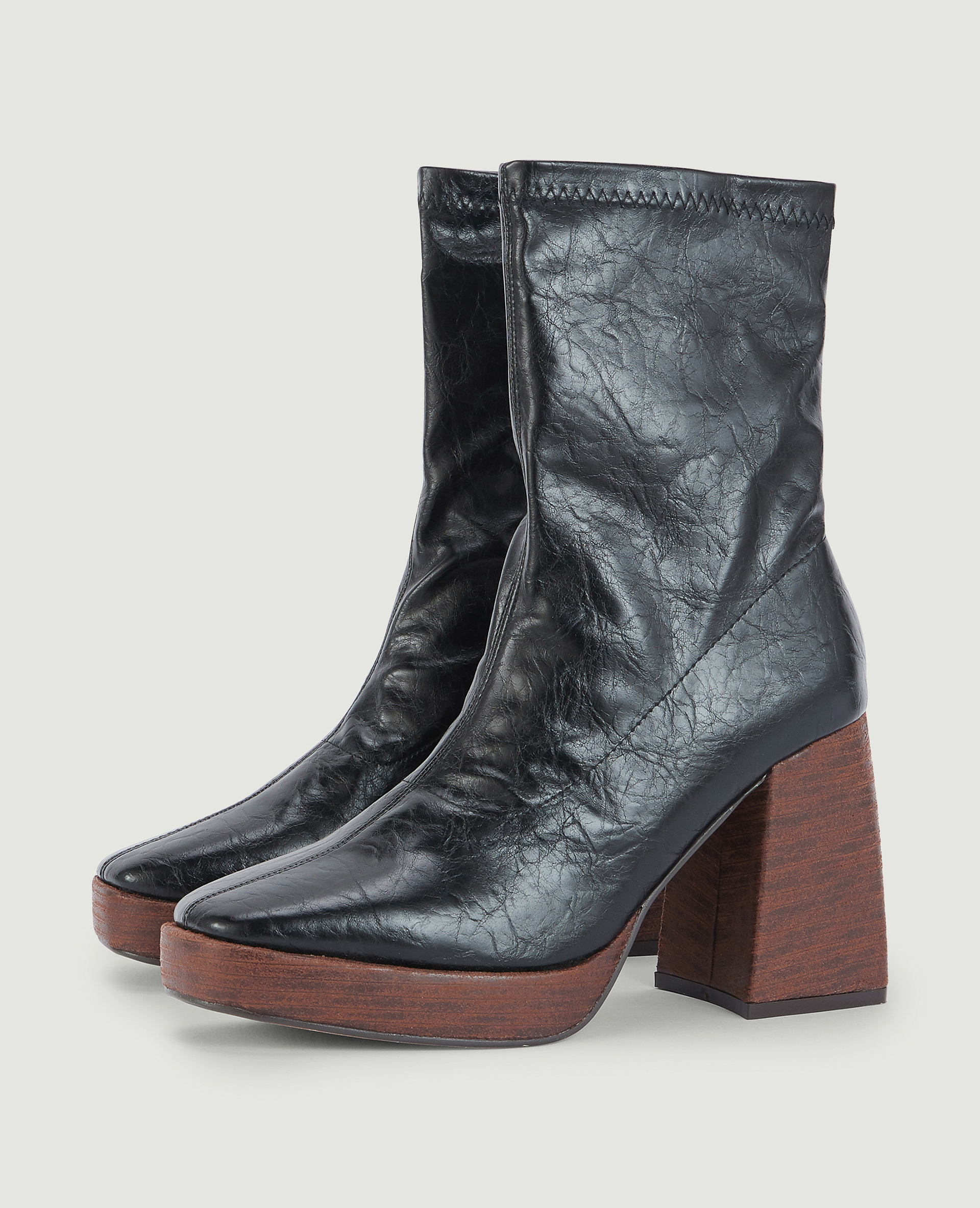 Boots plateforme talons effet bois noir - Pimkie