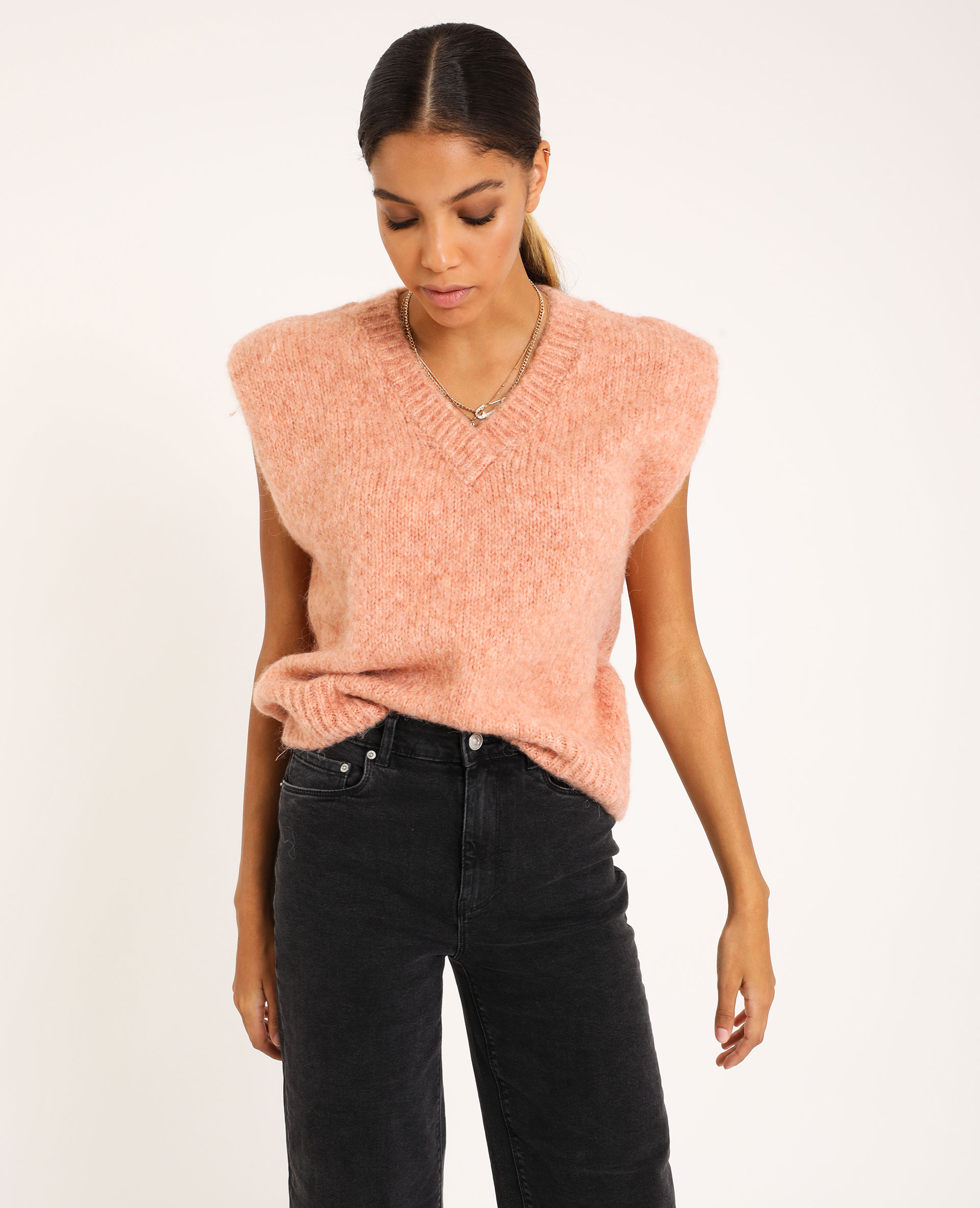 Pull sans manche rose store