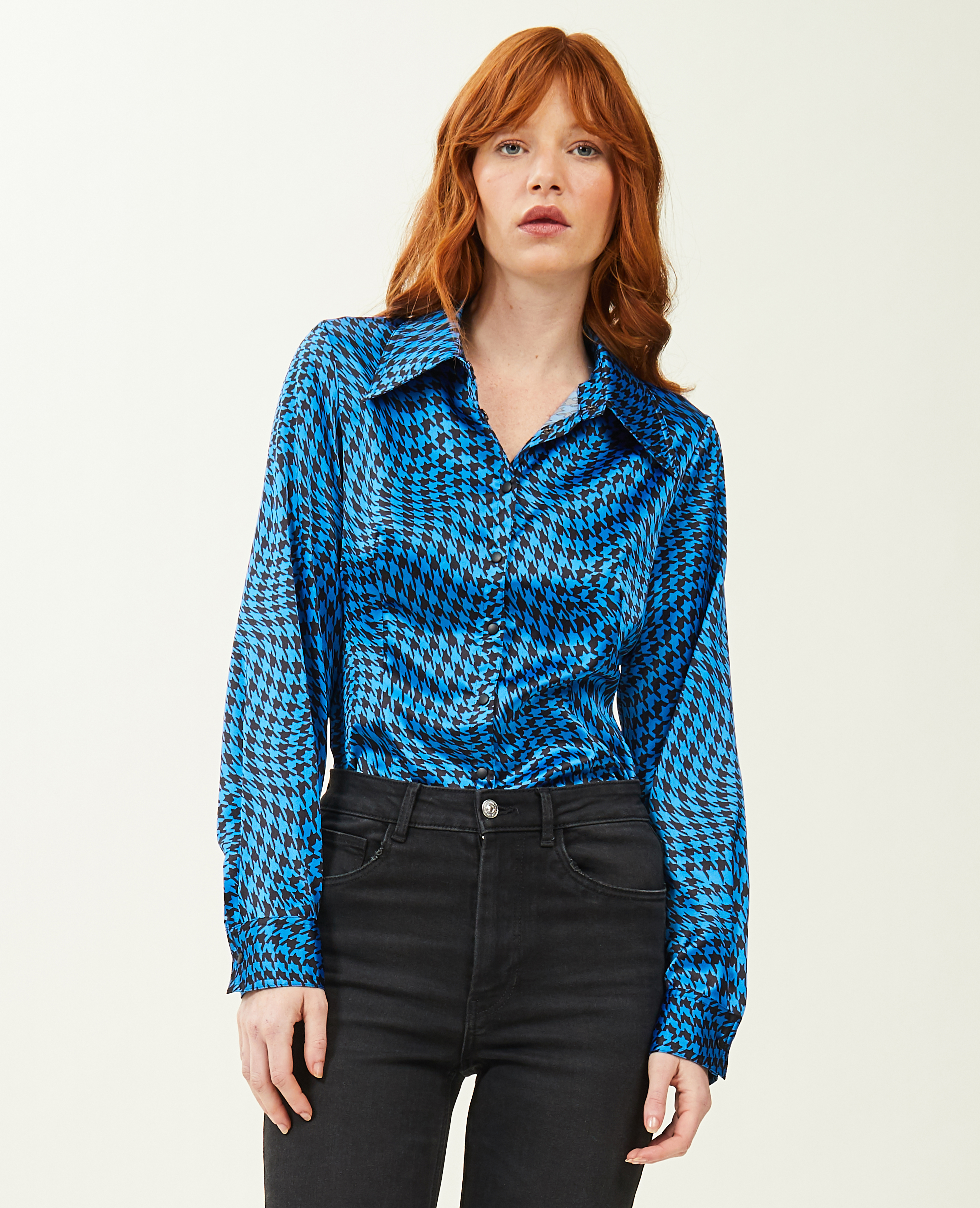 Chemise en satin bleu électrique - Pimkie