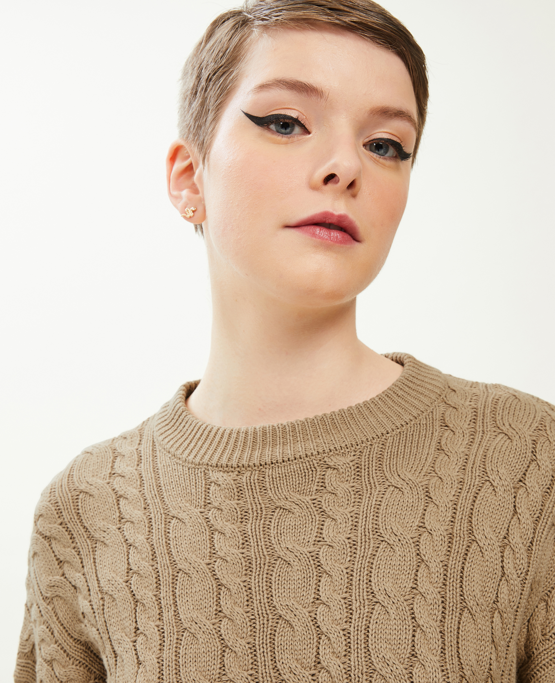 Pull court en maille torsadée camel - Pimkie