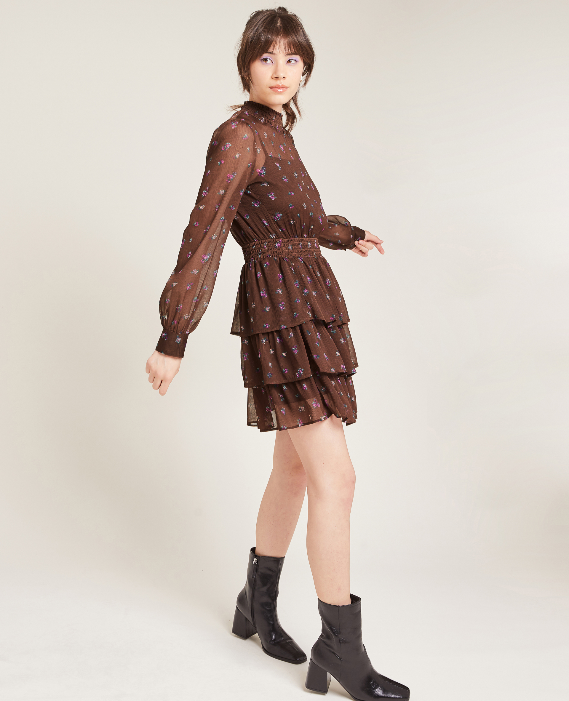 Robe à volants marron - Pimkie