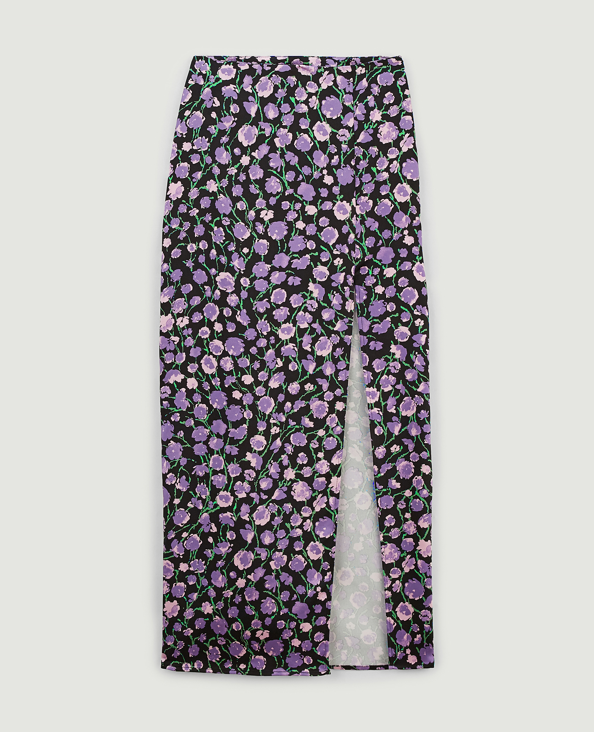 Jupe longue fendue en satin noir - Pimkie