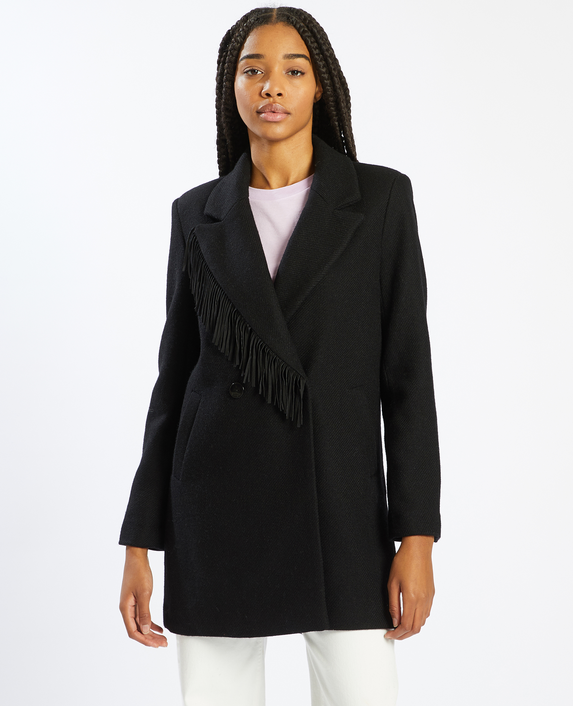 Manteau à franges noir - Pimkie