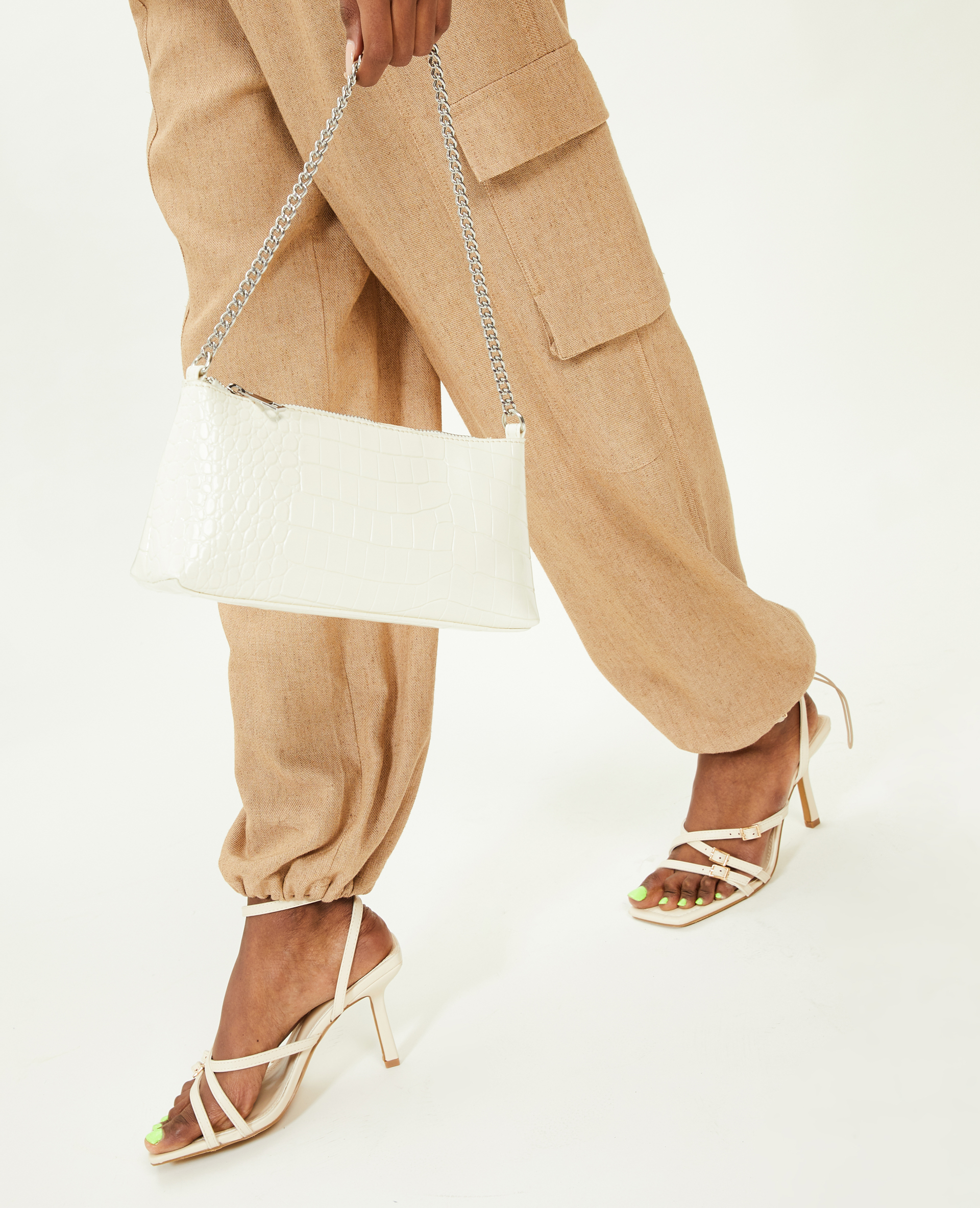 Sac pochette effet croco verni blanc - Pimkie