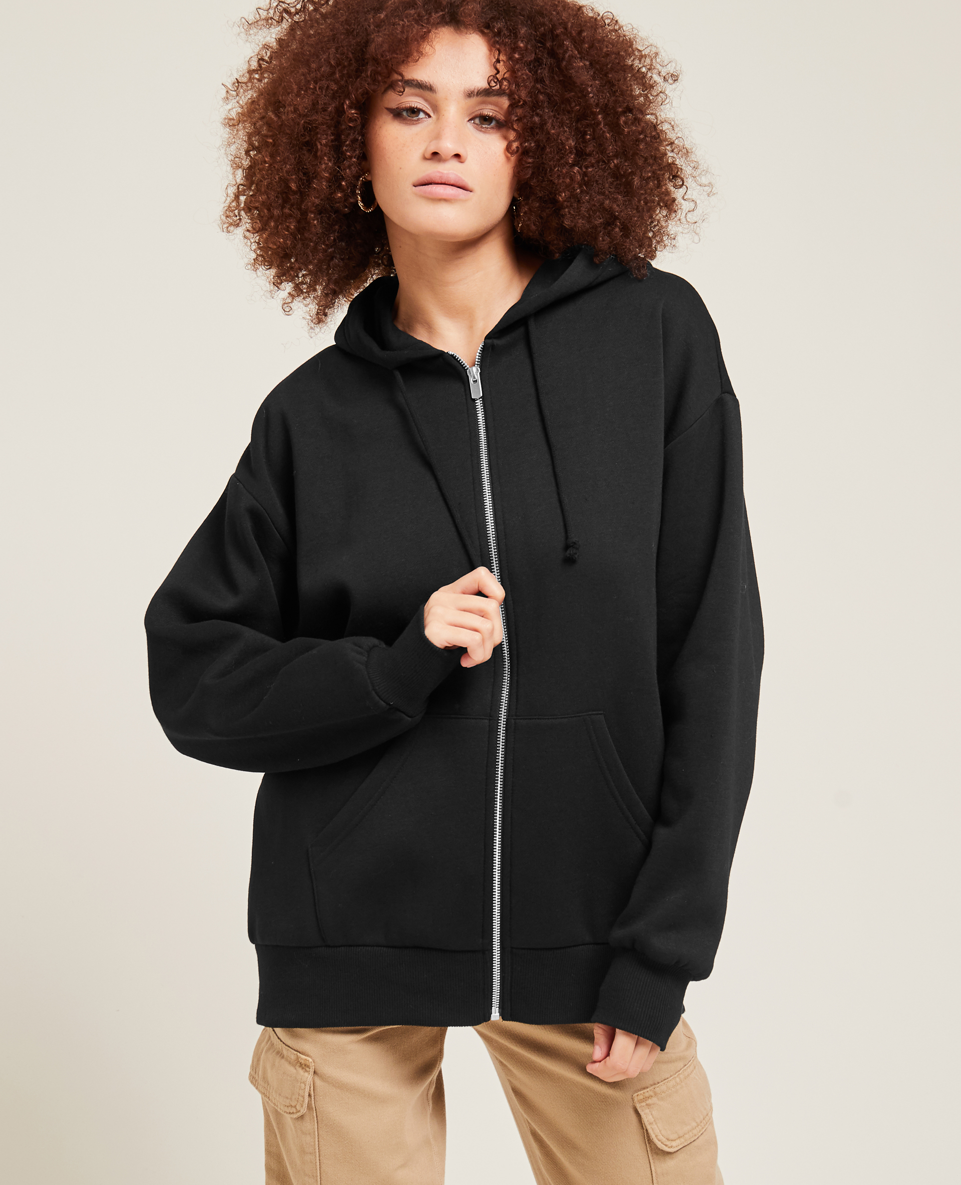 Sweat zippé oversize avec capuche noir - Pimkie