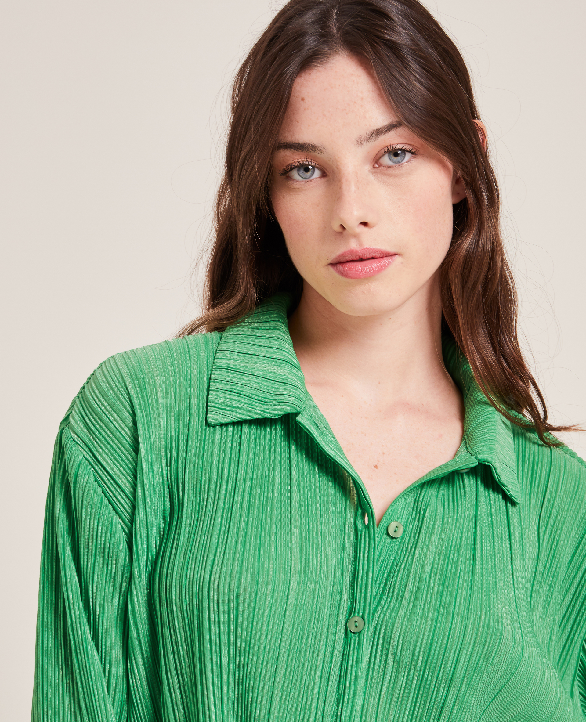Chemise en plissé permanent vert - Pimkie