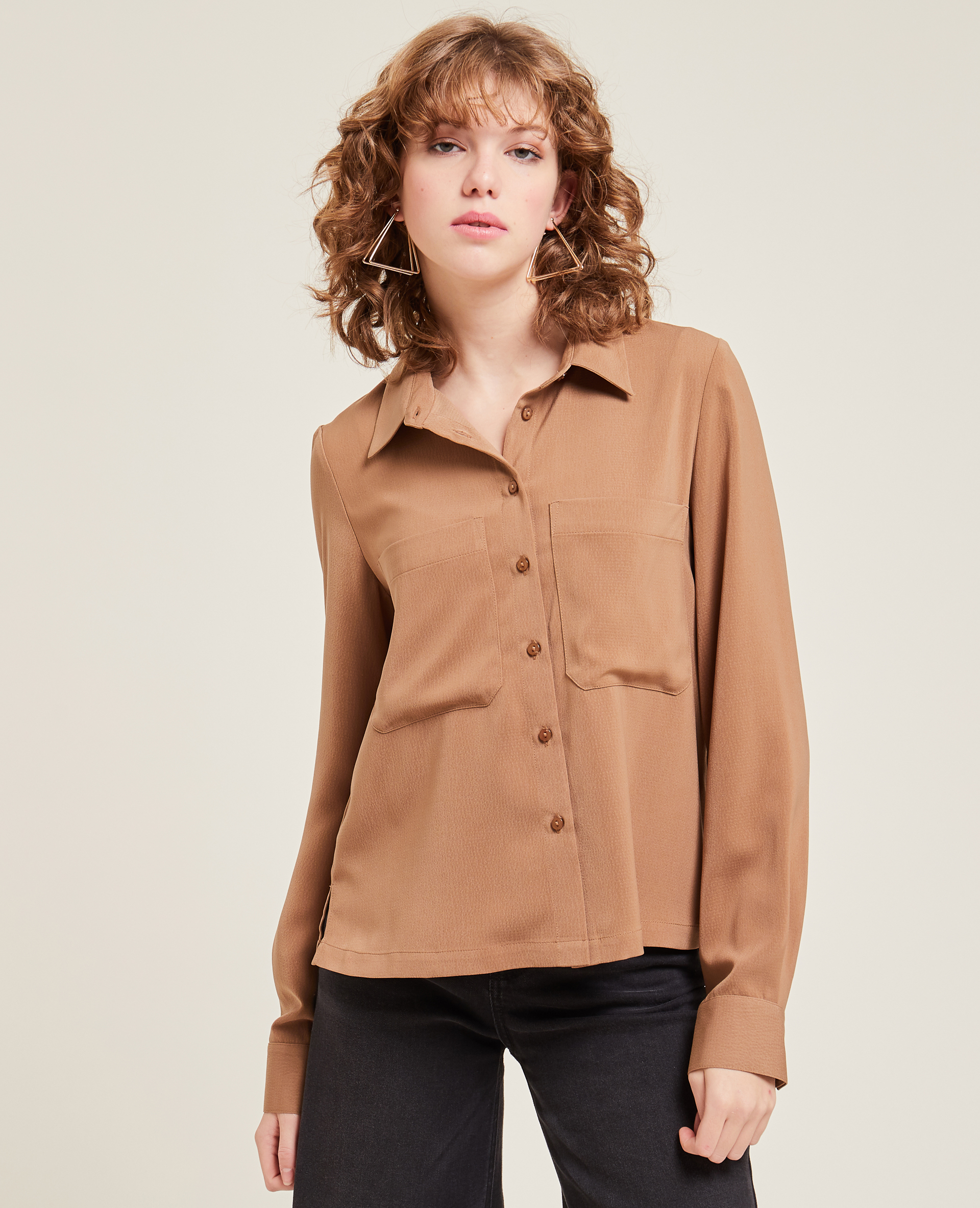 Chemise fluide manches longues marron - Pimkie