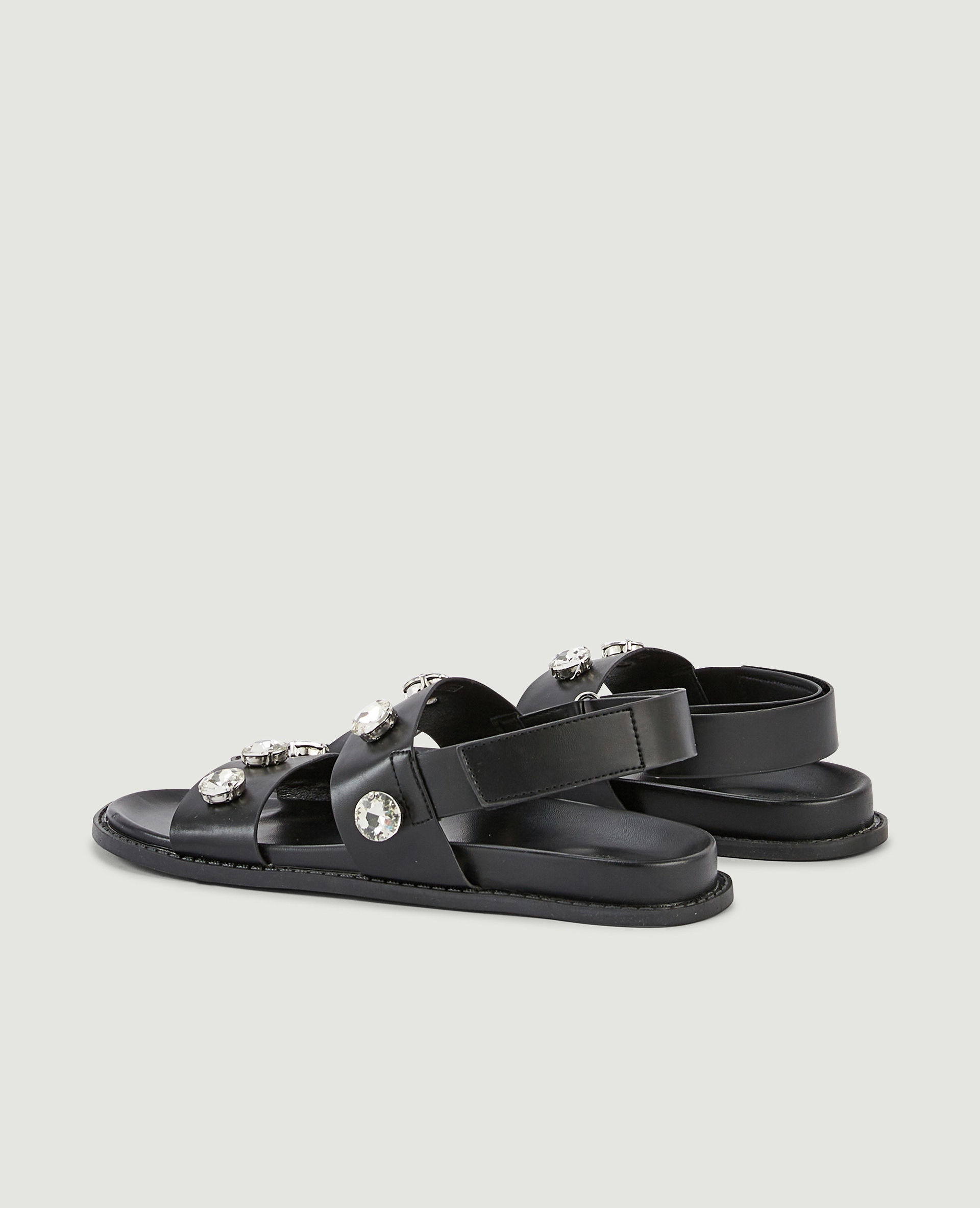 Sandales plates avec strass noir - Pimkie