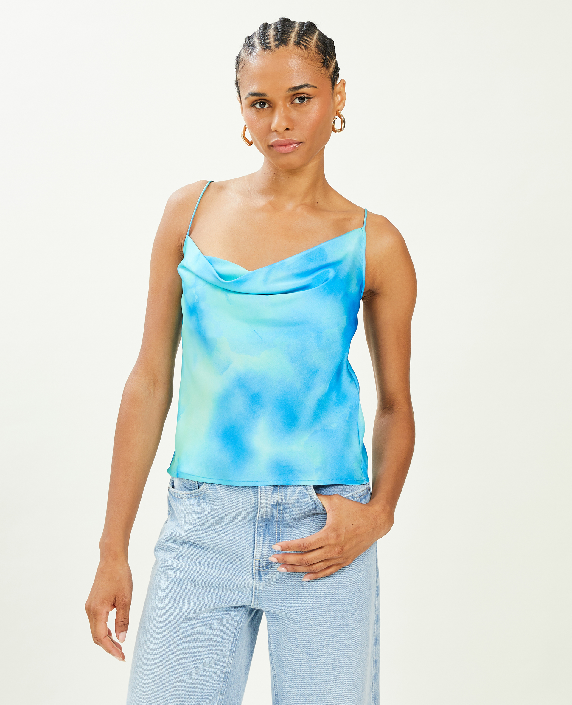 Top asymétrique col bénitier bleu - Pimkie