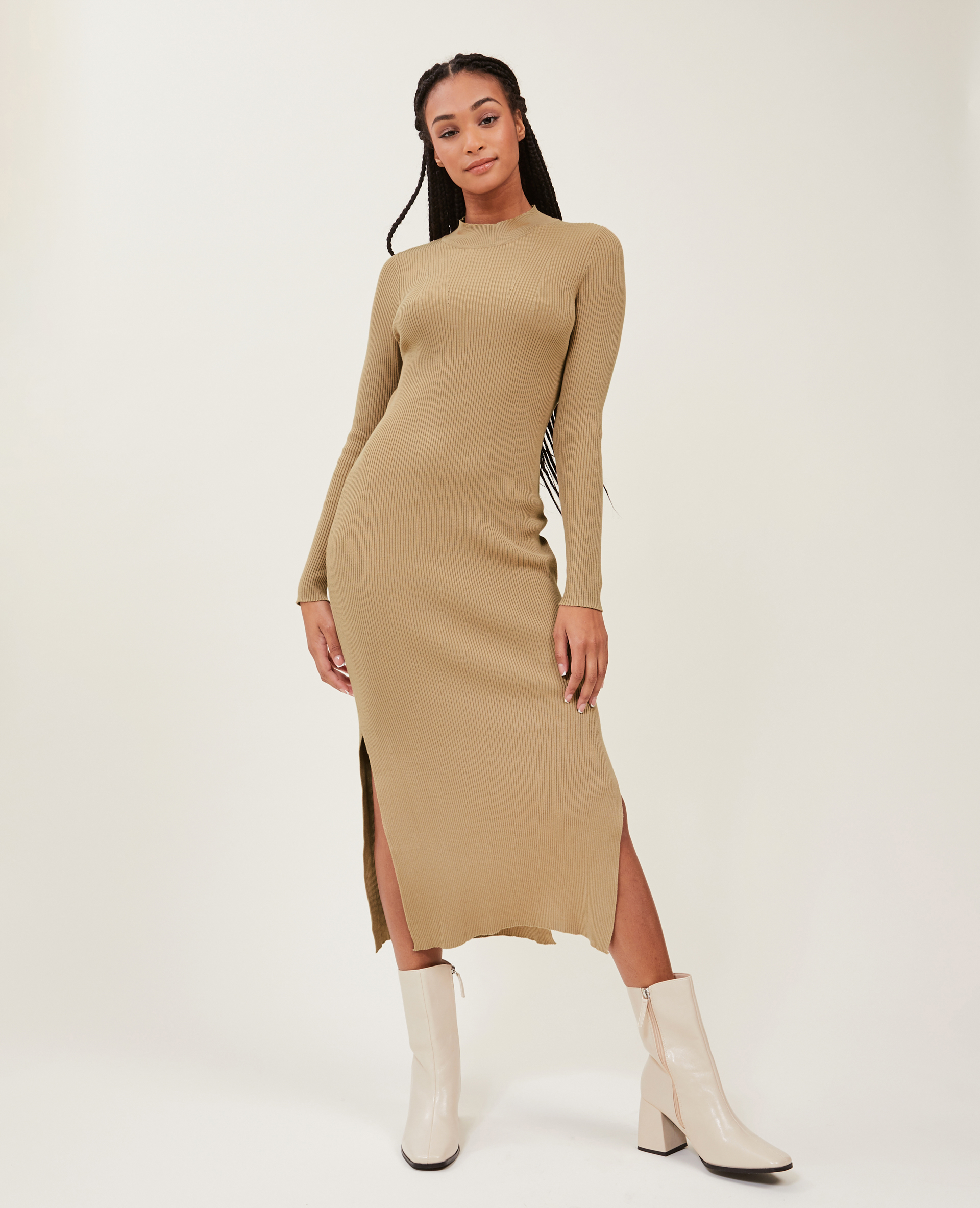 Robe côtelée beige sales