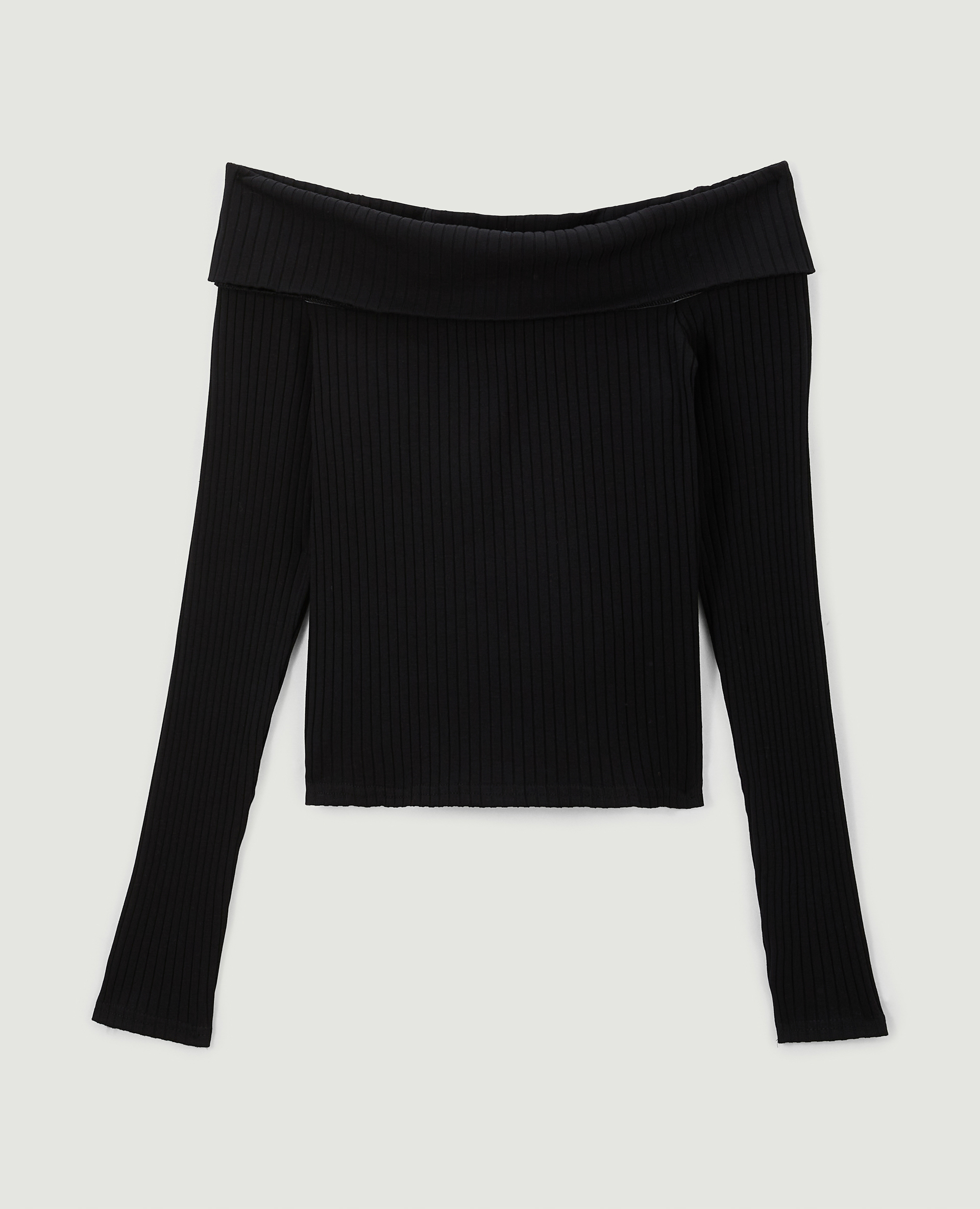 Top encolure Bardot maille côtelée noir - Pimkie