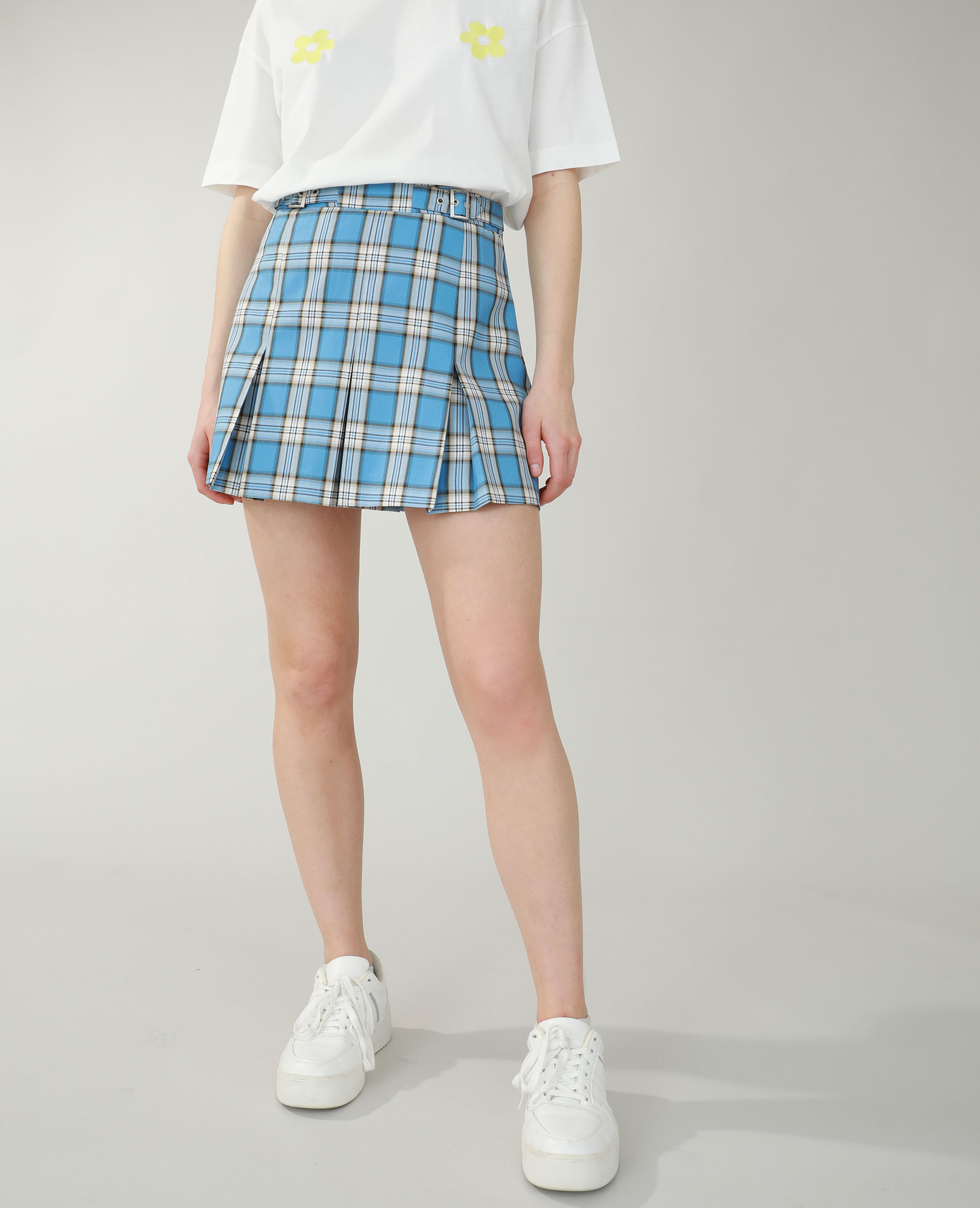 Jupe carreaux bleu sale
