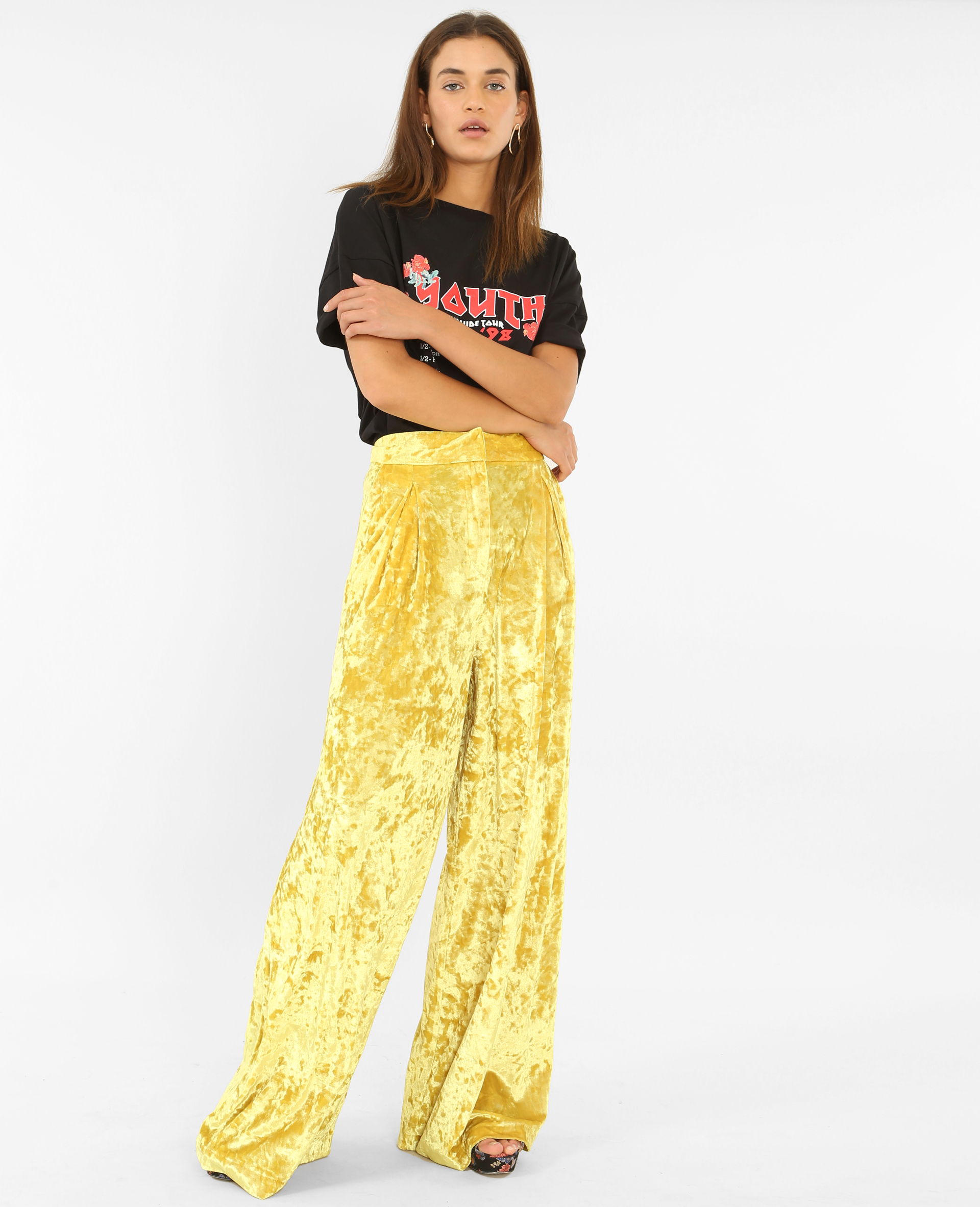 Pantalon flare effet velours jaune ocre - Pimkie