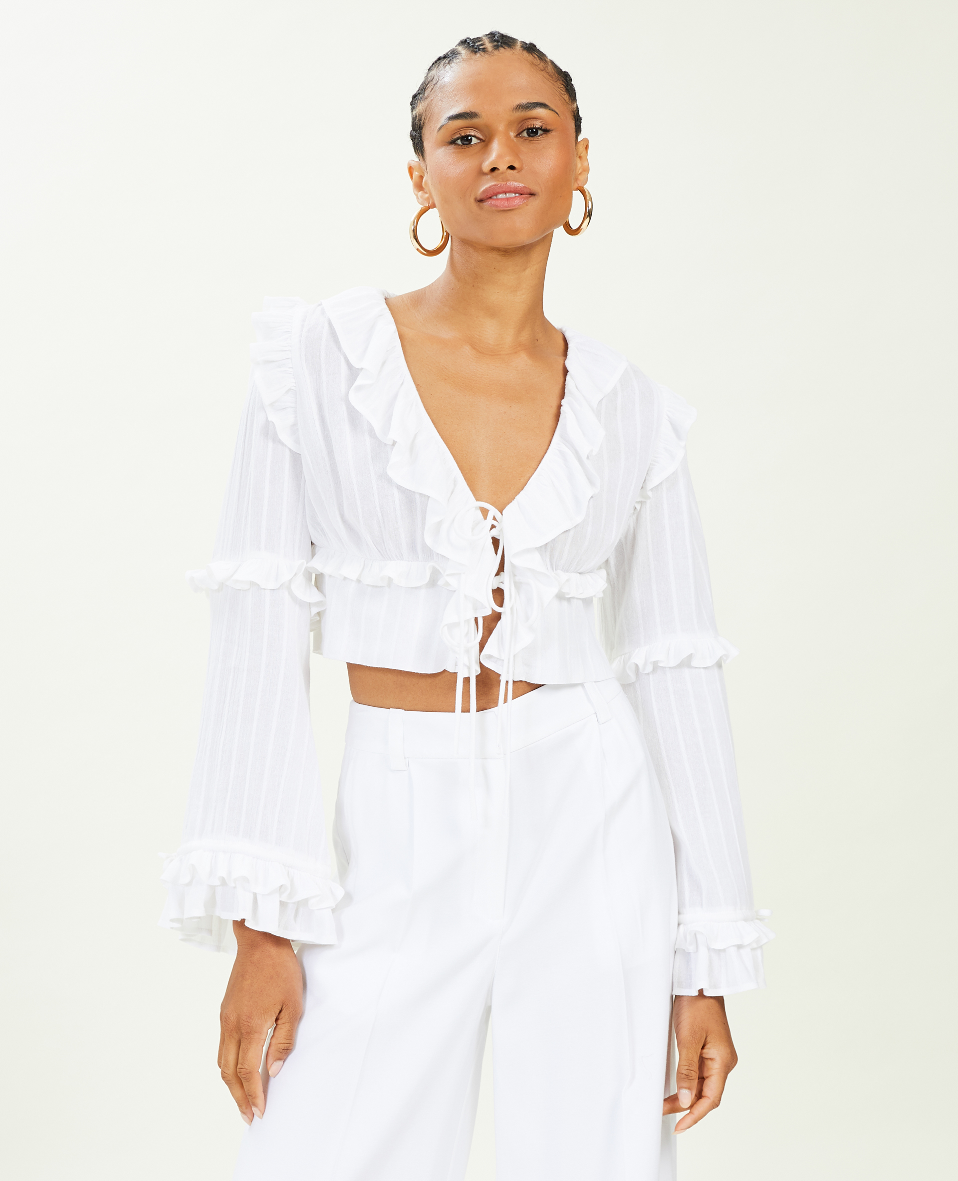 Blouse courte avec volants blanc - Pimkie