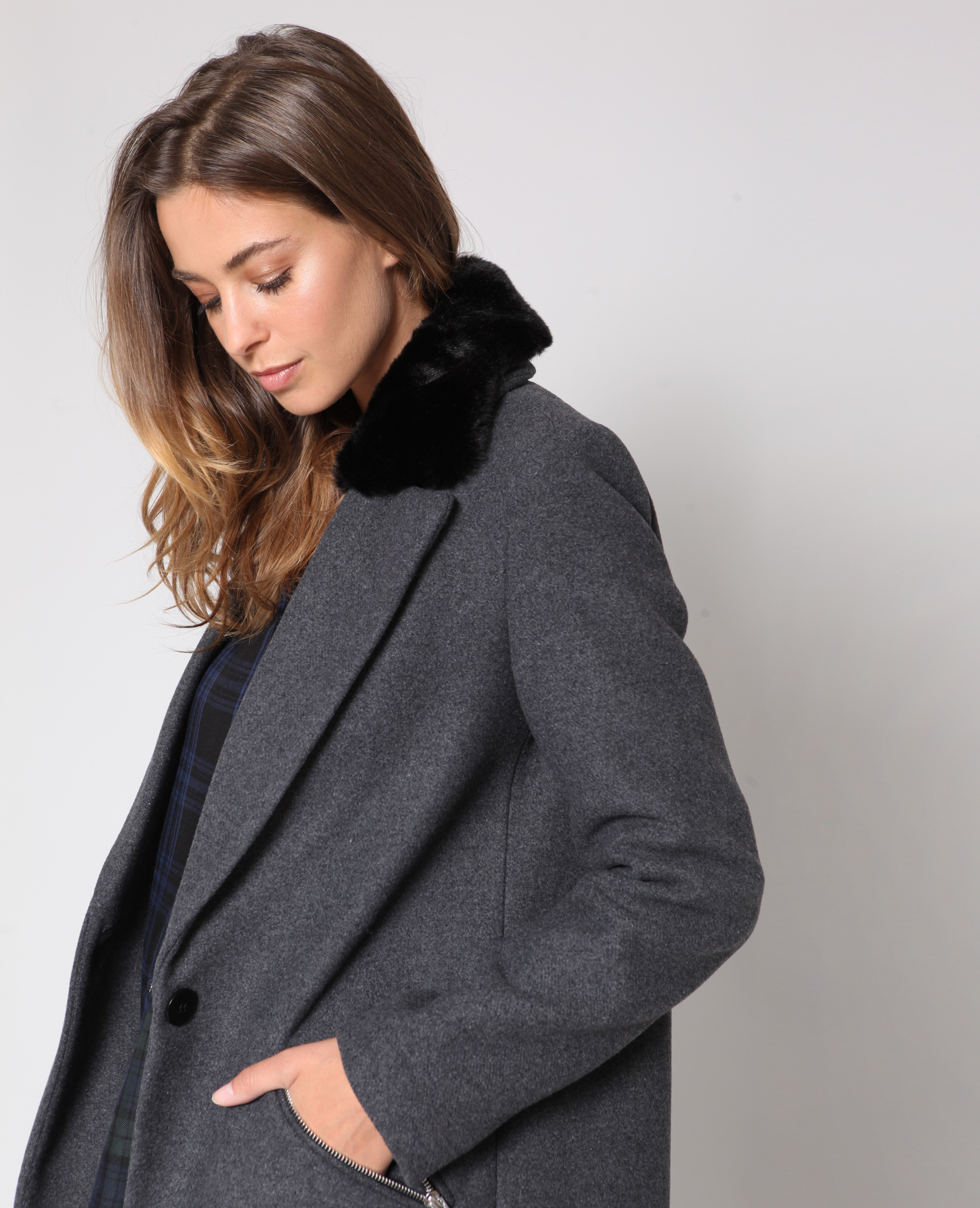 Manteau long gris foncé best sale