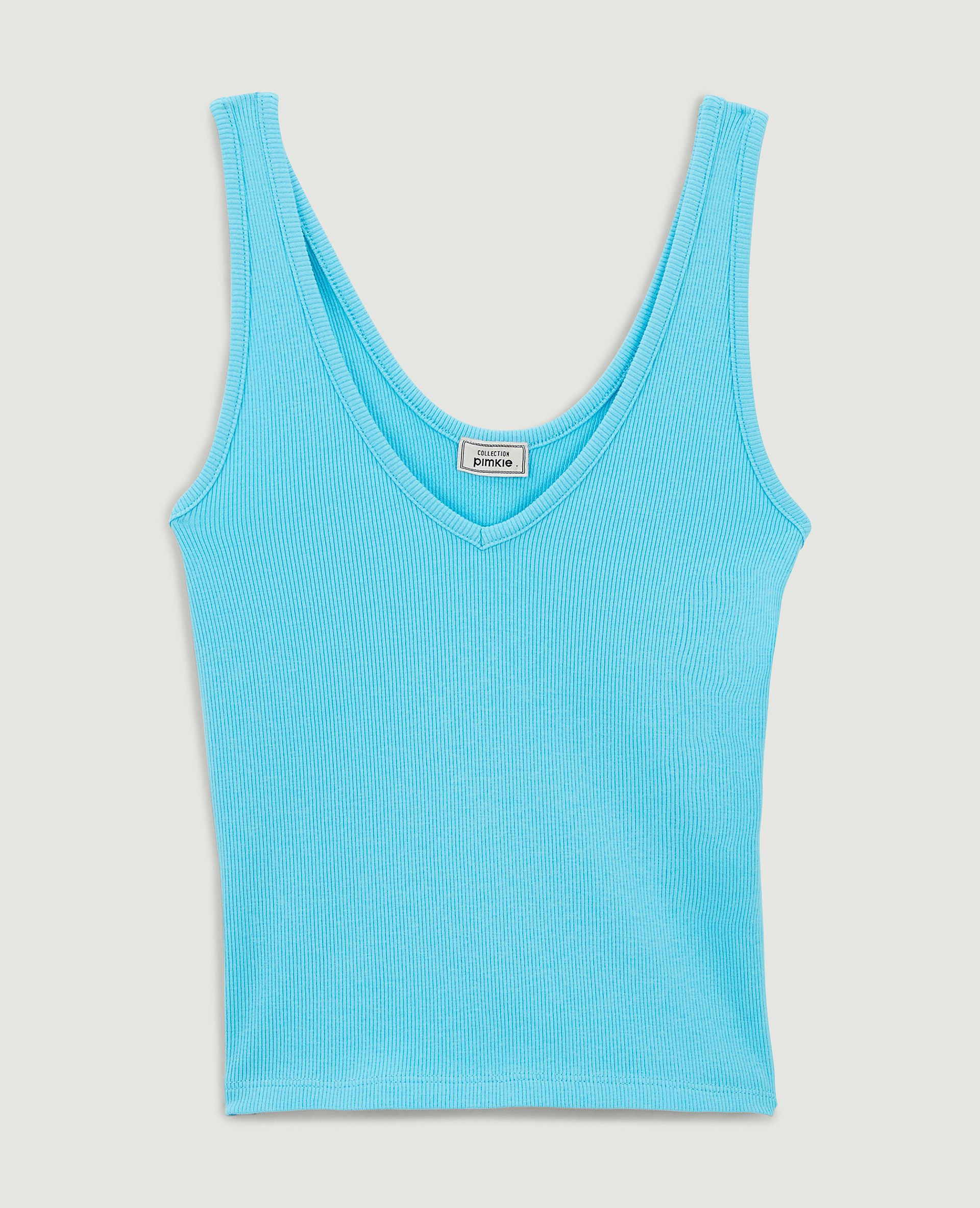 Débardeur court maille côtelée bleu turquoise - Pimkie