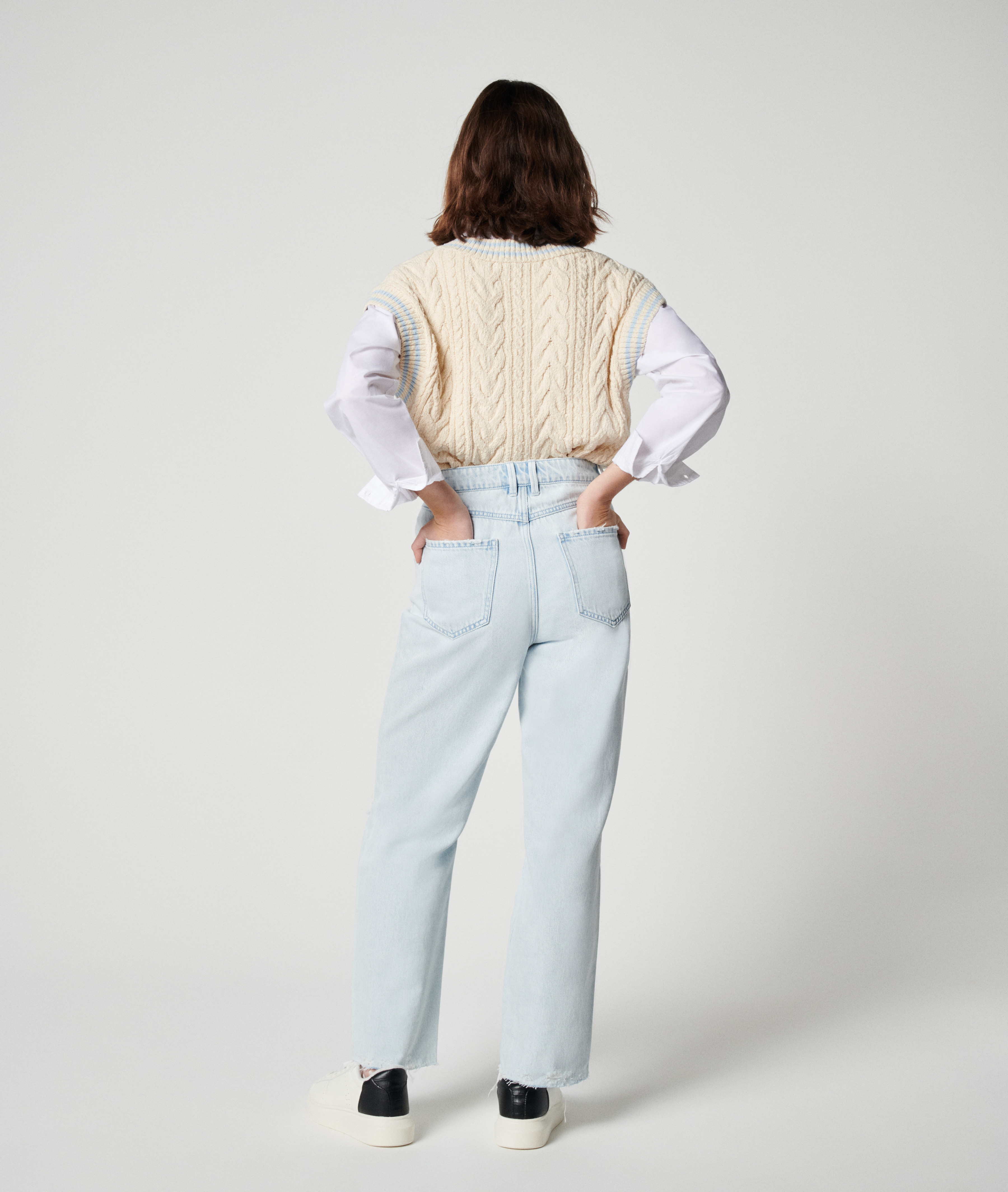 Jean straight taille haute trashé bleu clair - Pimkie
