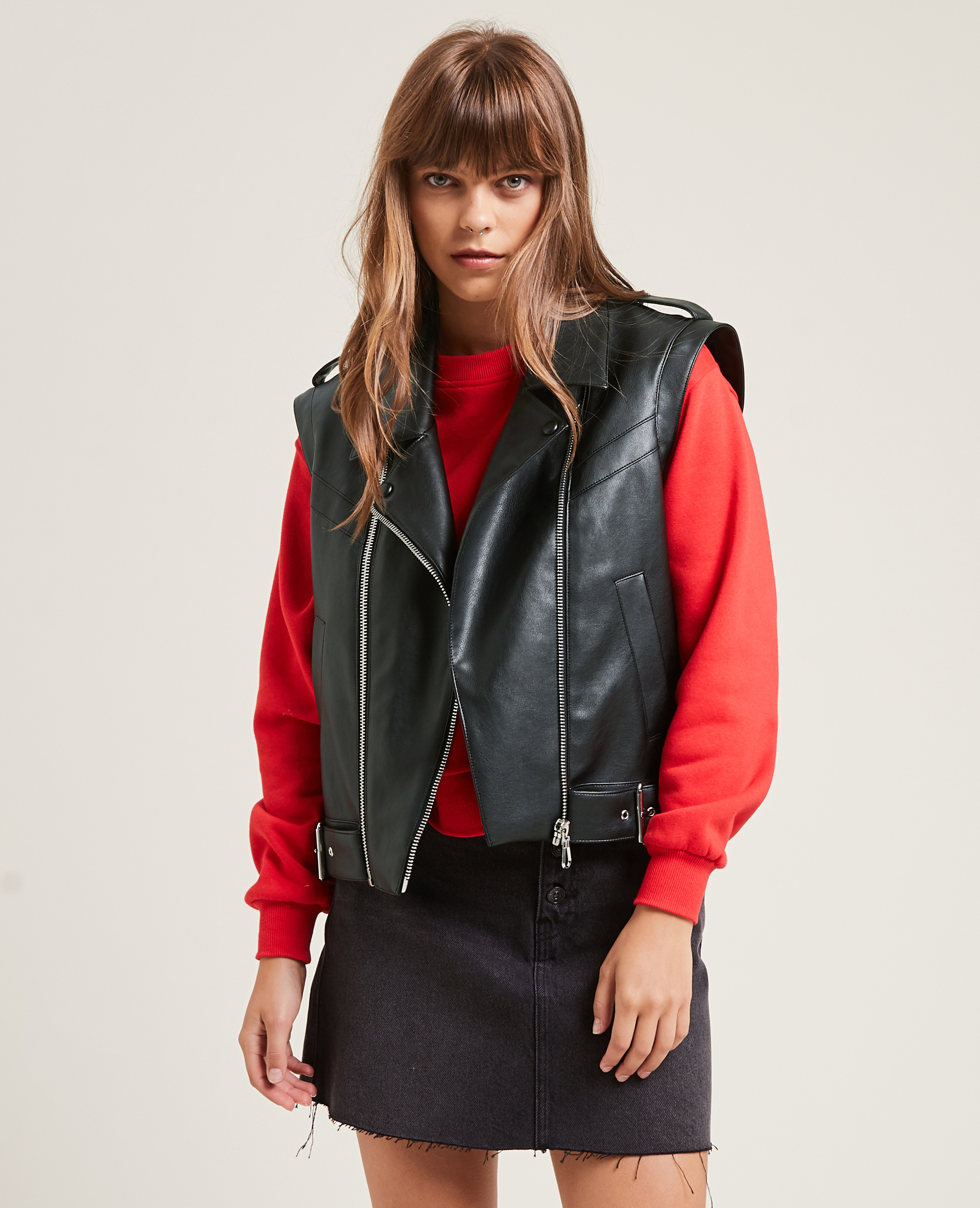 Veste cuir 2025 sans manche femme