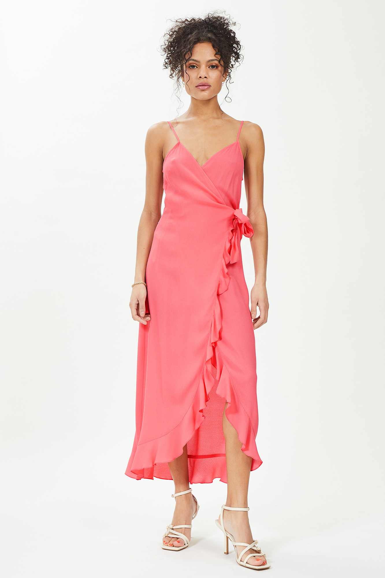 Robe longue porte-feuille avec volants rose - Pimkie