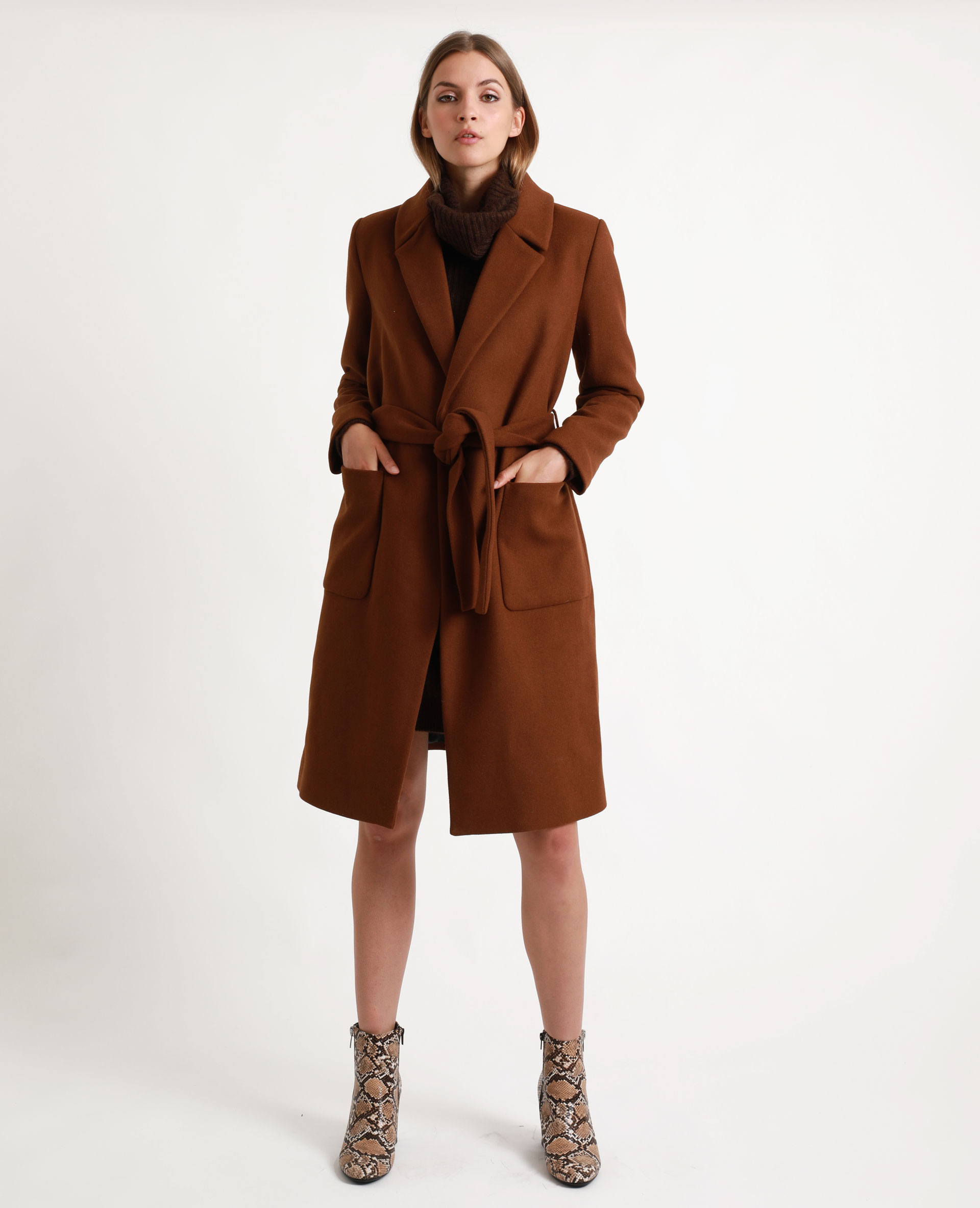 manteau laine femme marron