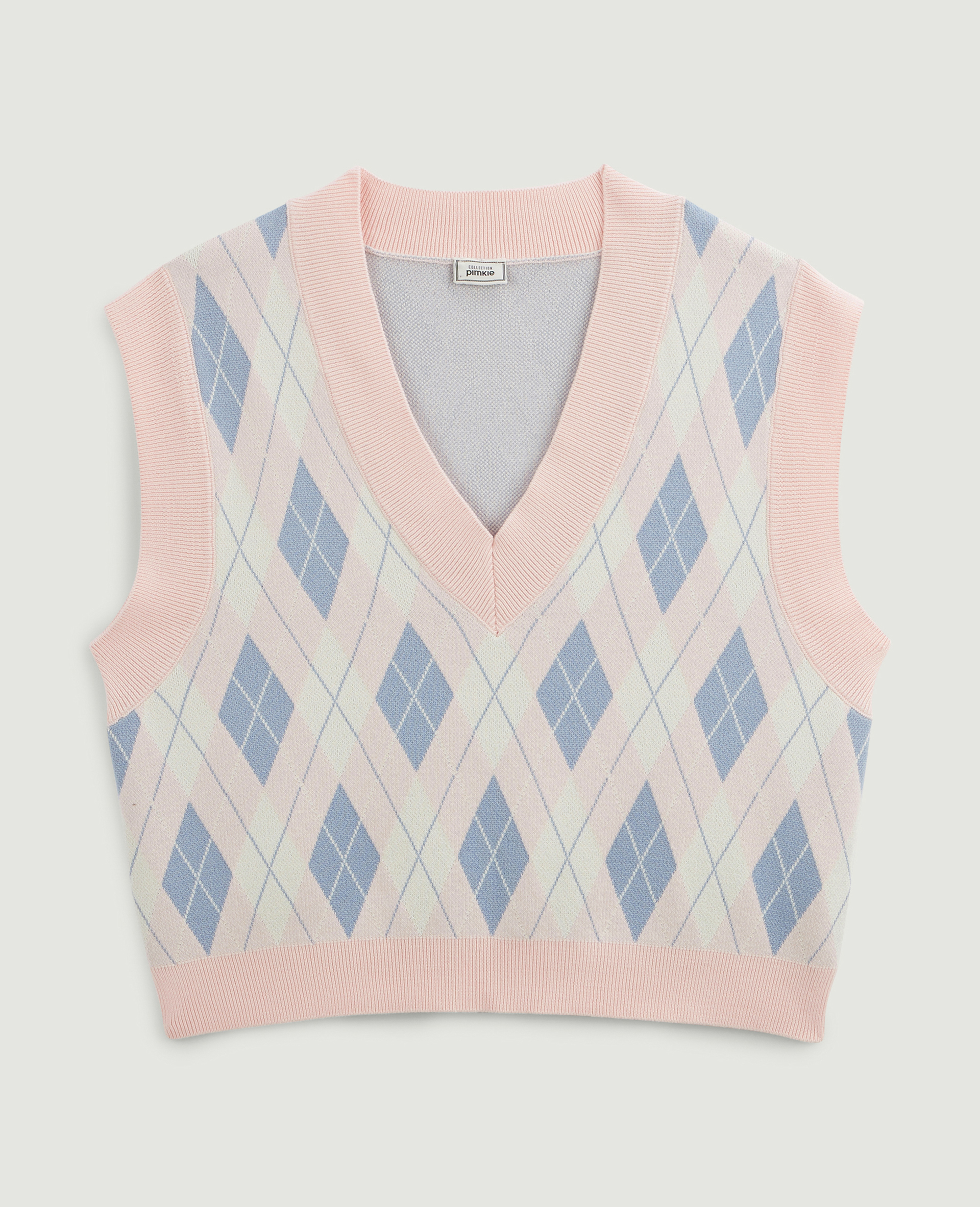 Pull sans manches à carreaux rose - Pimkie