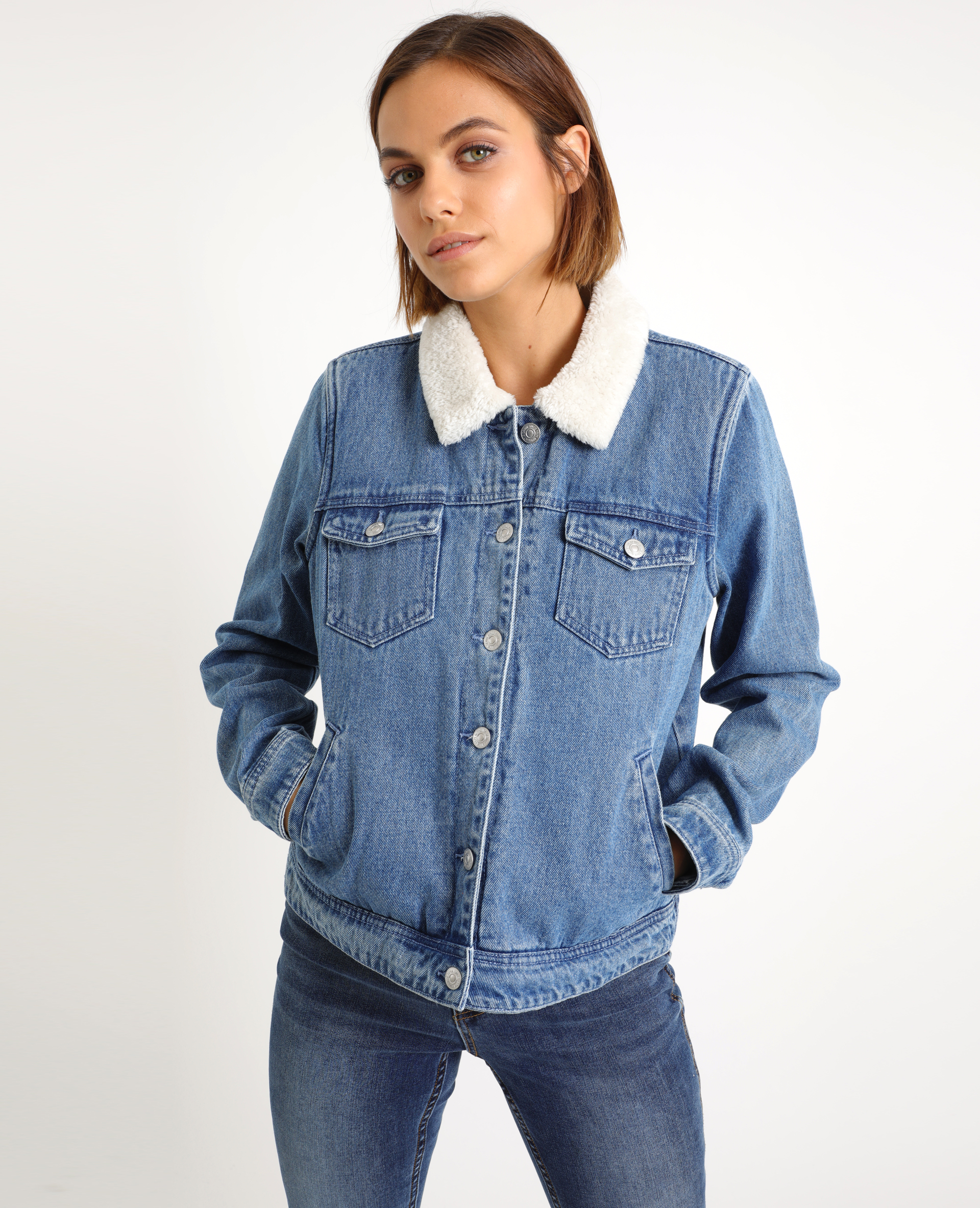 Veste en jean a moumoute clearance