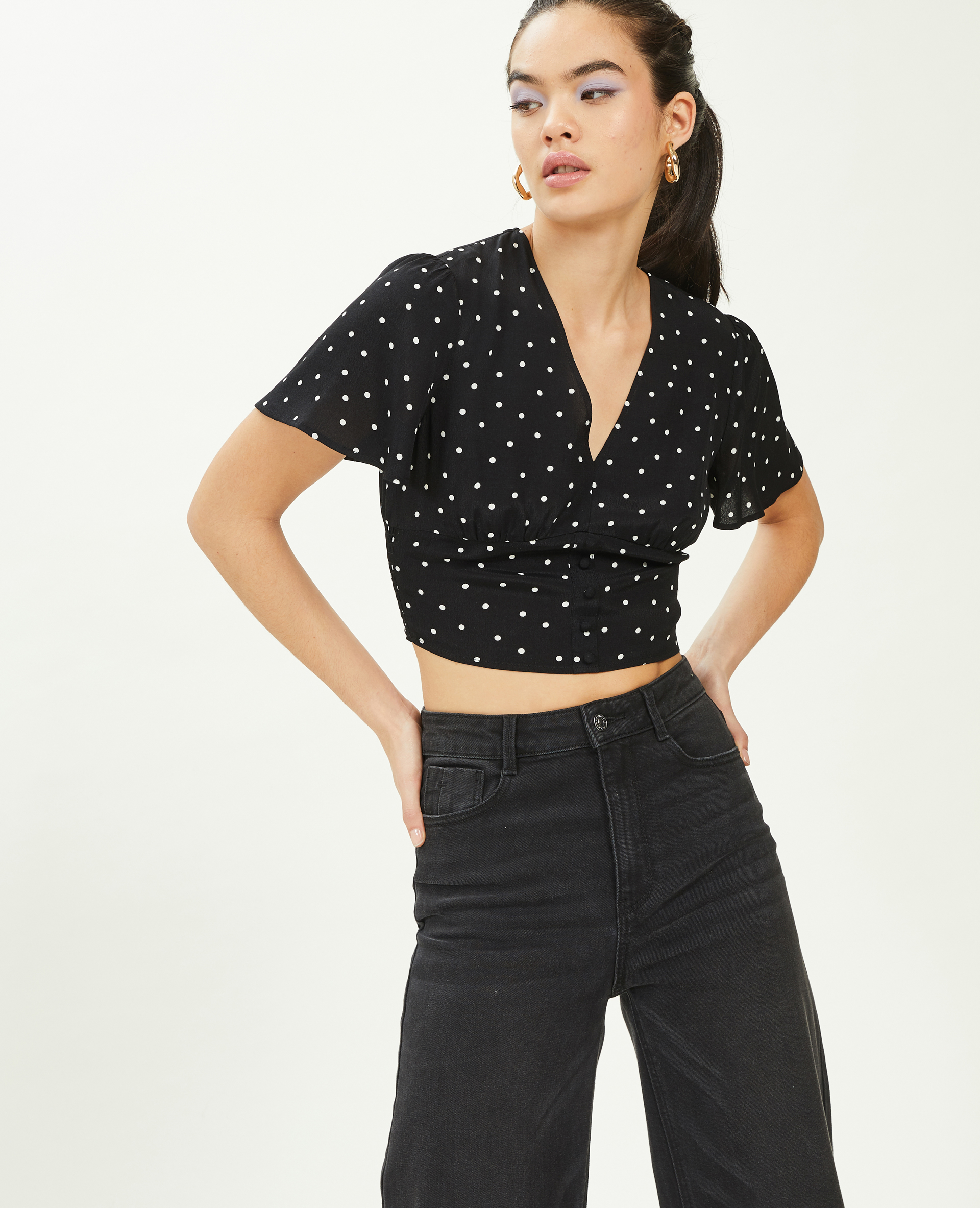 Blouse courte manches papillon noir - Pimkie
