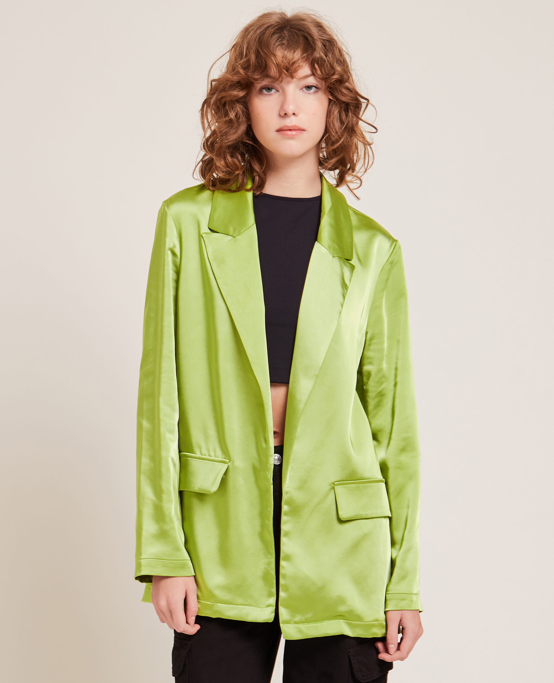 Veste blazer en satin vert - Pimkie