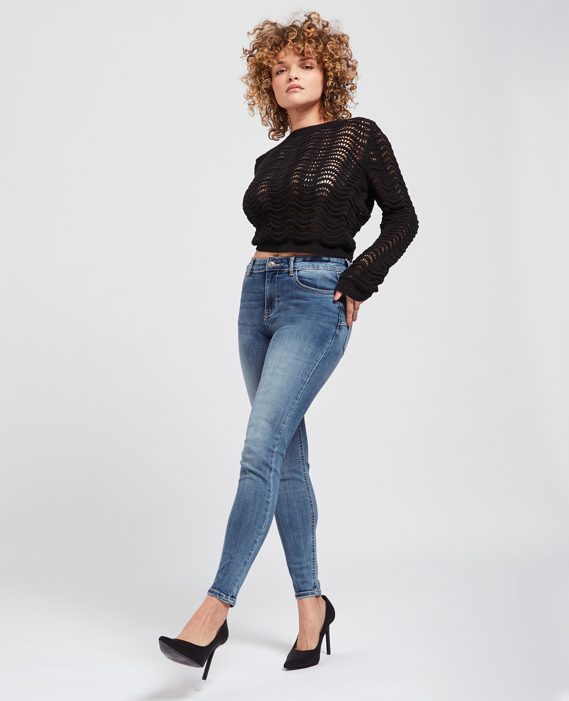 Jean slim à plis permanents bleu denim - Pimkie