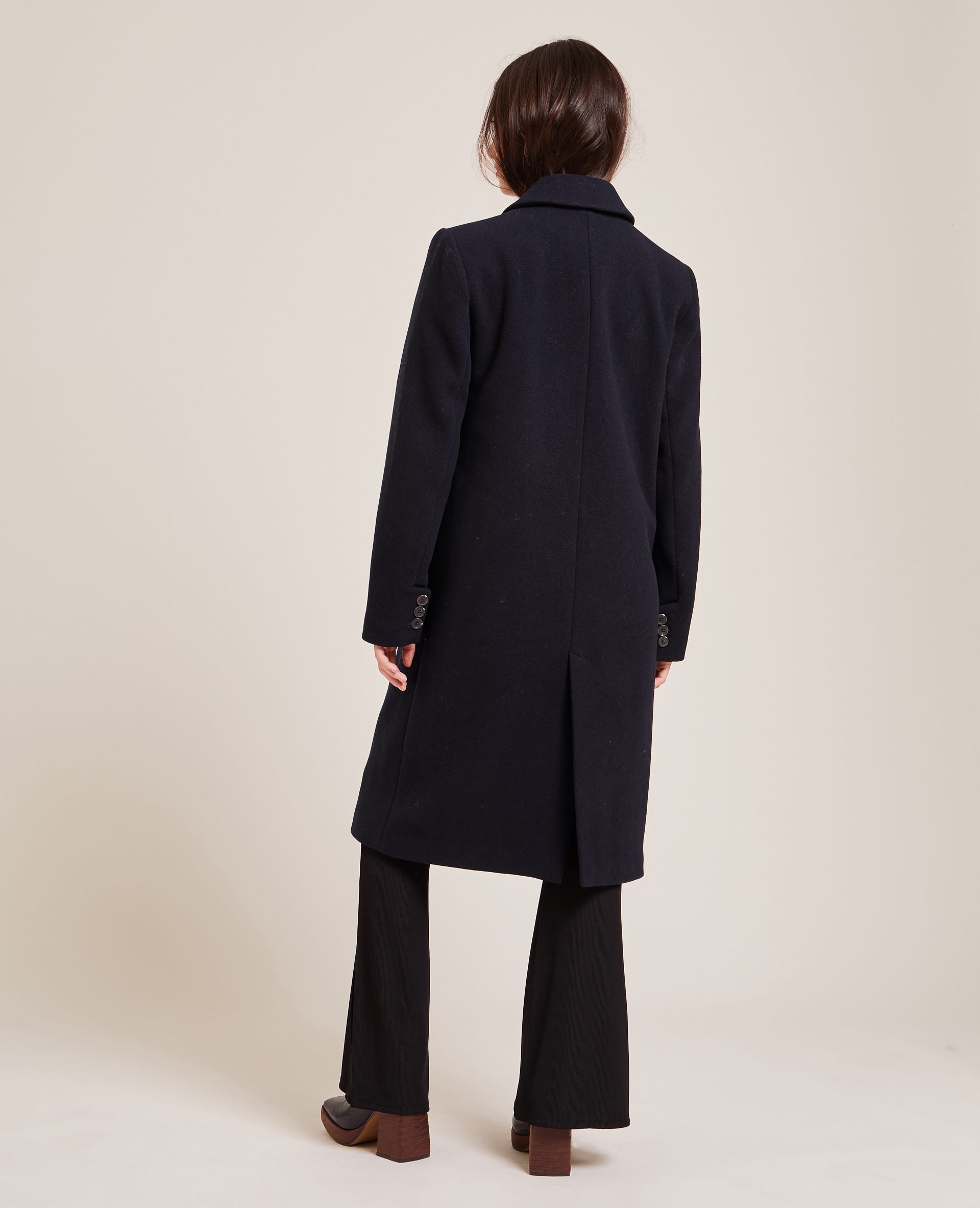 Manteau long drap de laine bleu marine - Pimkie