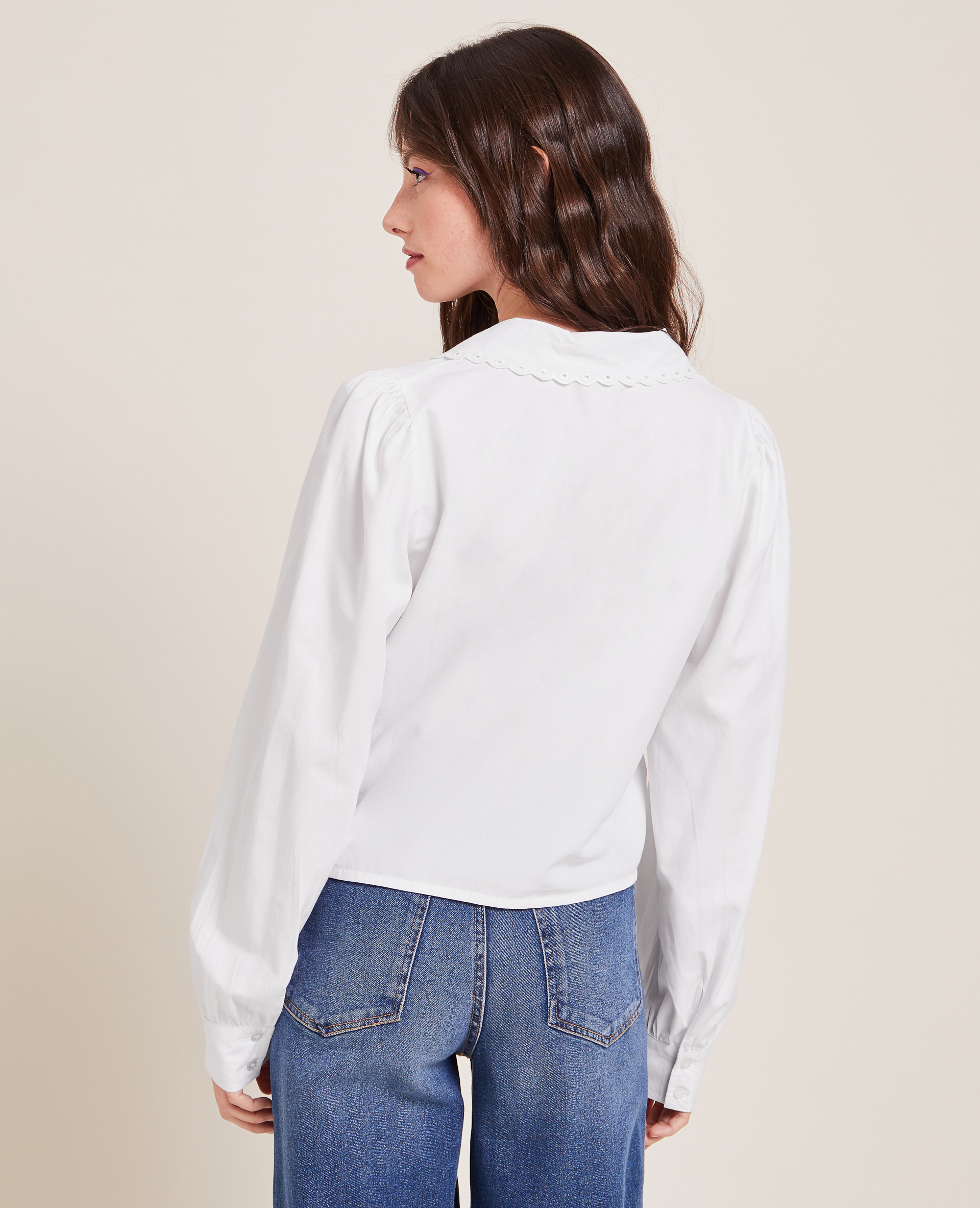 Chemise courte grand col festonné blanc - Pimkie