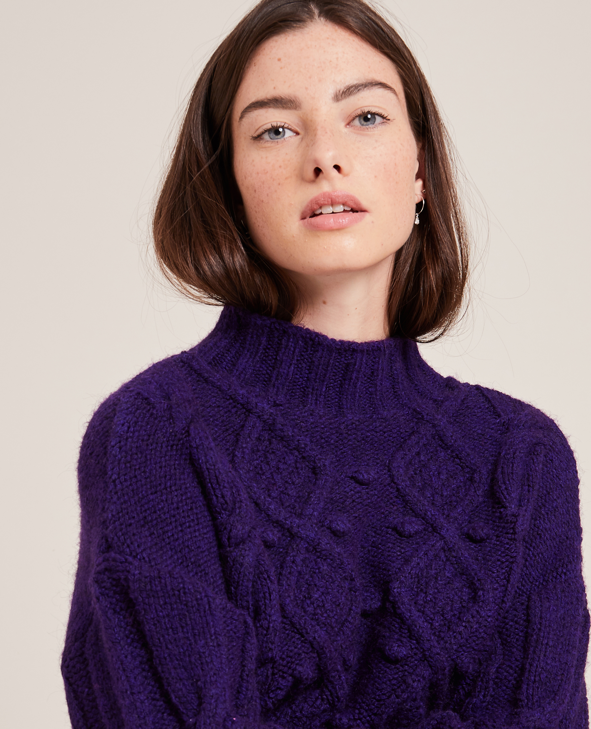 Pull maille fantaisie col montant violet - Pimkie