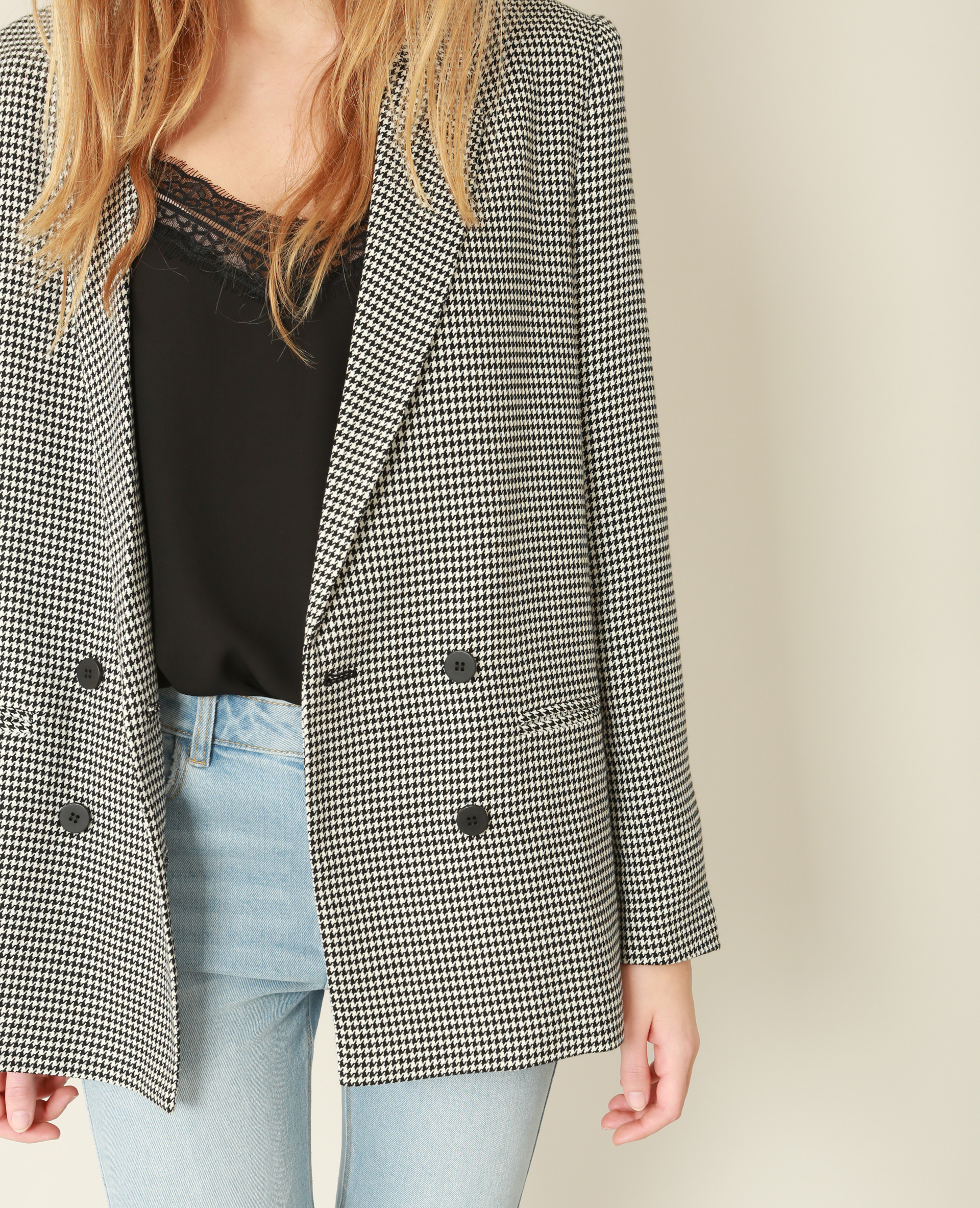 Blazer imprimé pied de poule noir - Pimkie