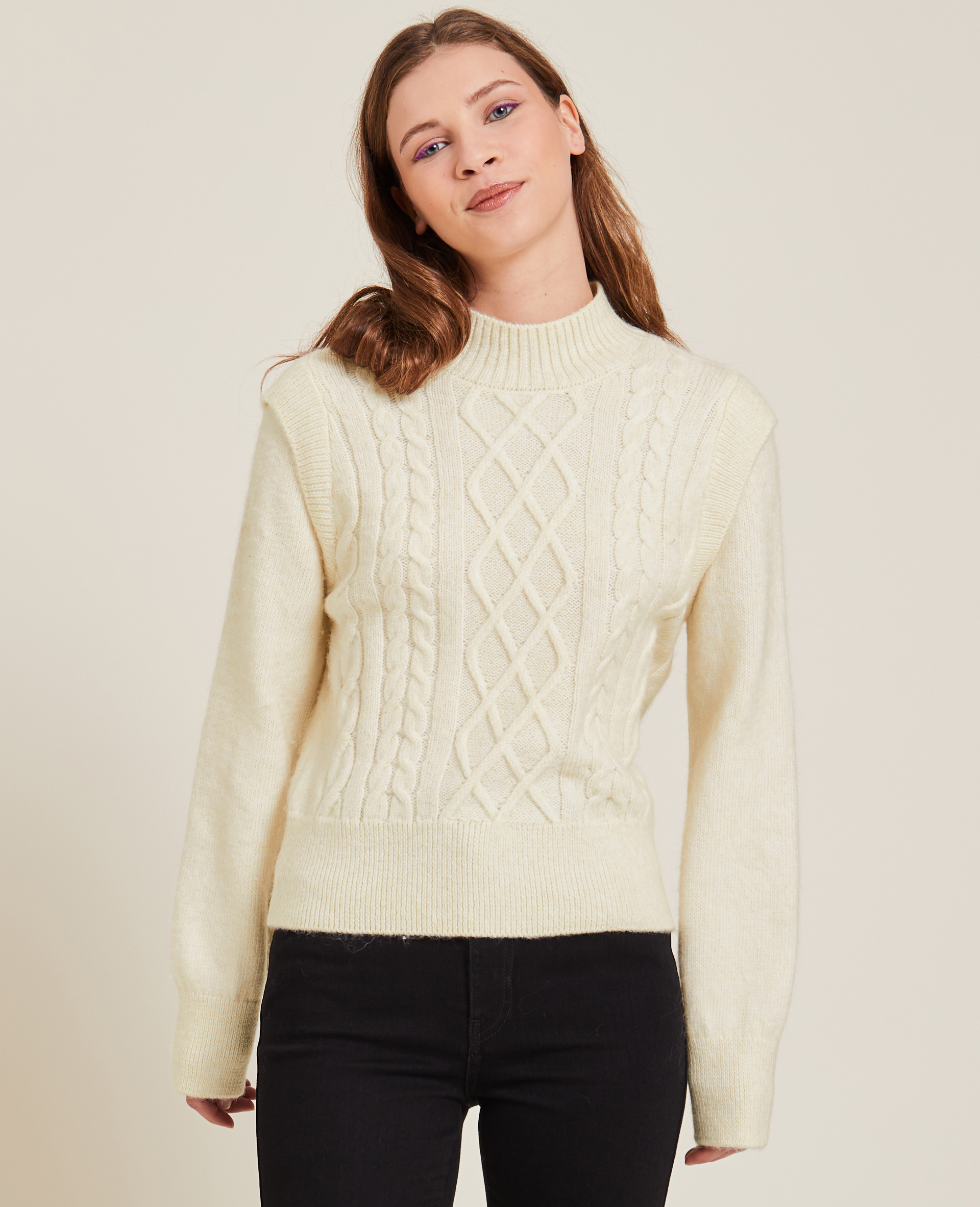 Pull maille torsadée avec ailerons blanc cassé - Pimkie