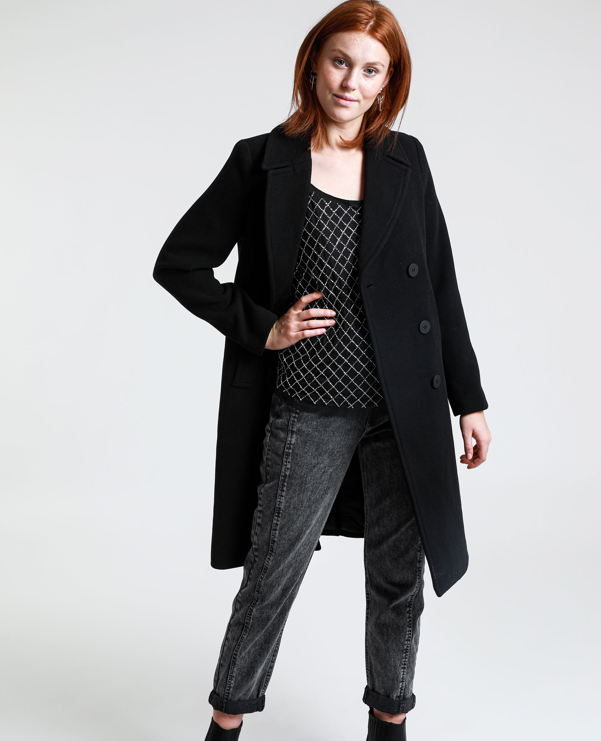 Manteau noir on sale femme droit