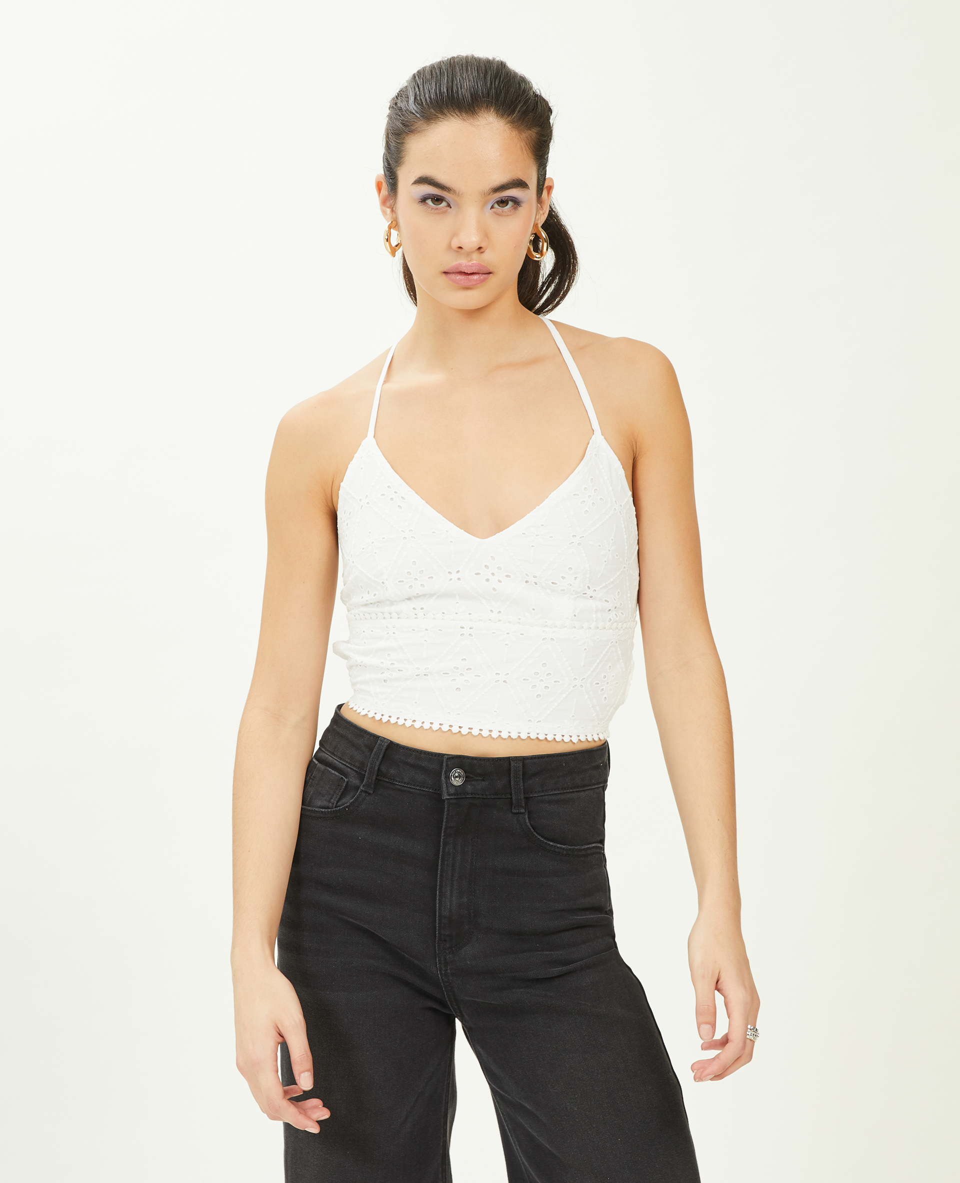 Top dos-nu broderie anglaise blanc - Pimkie