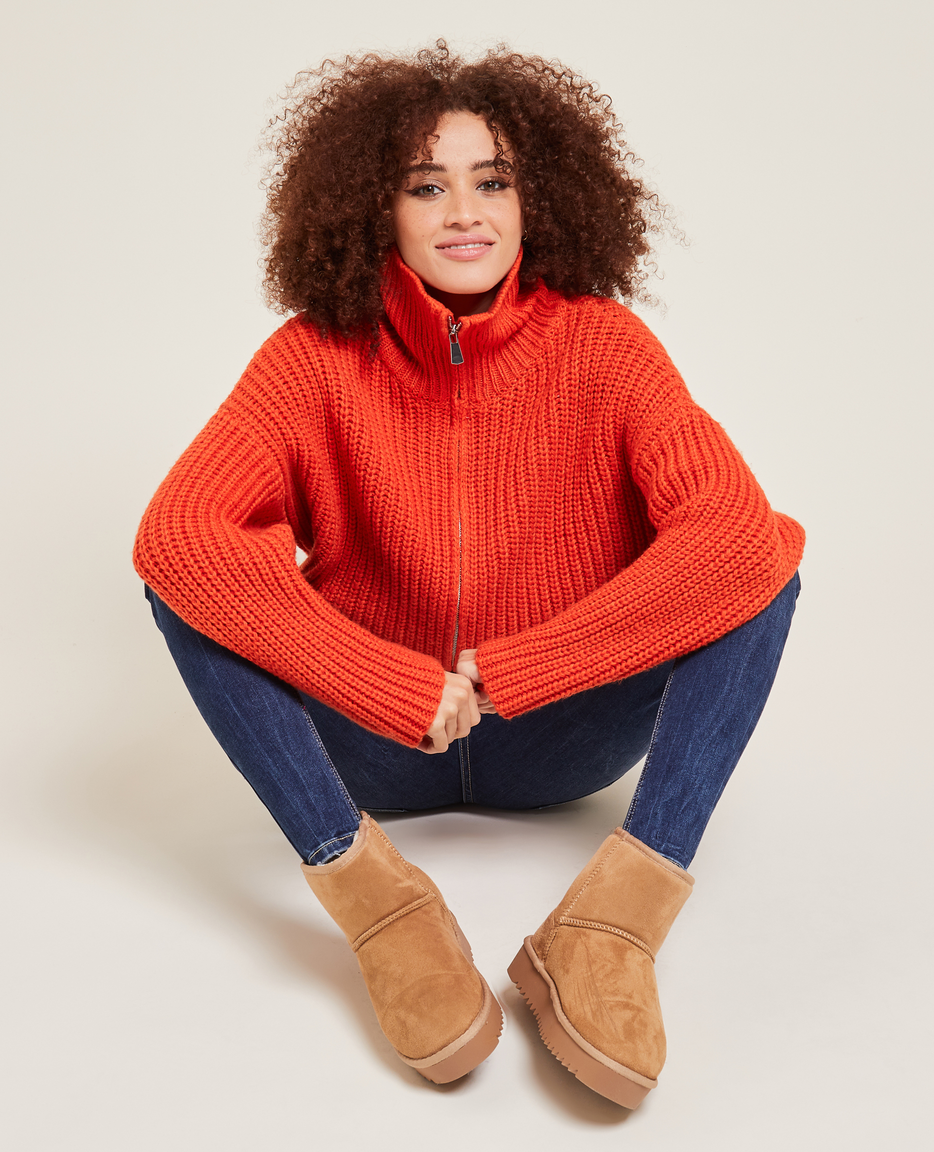 Gilet zippé grosse maille orange - Pimkie