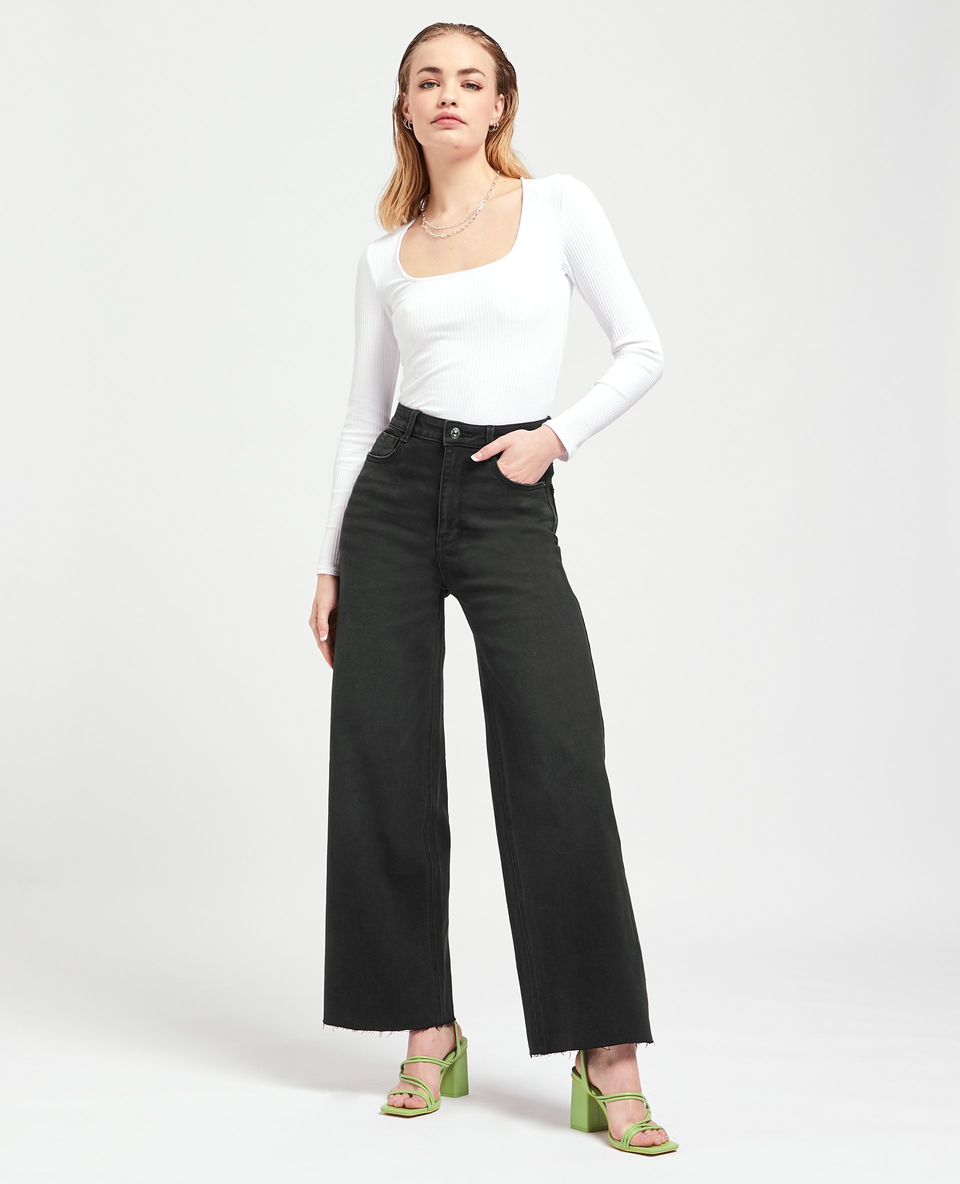 Jean wide taille haute noir - Pimkie