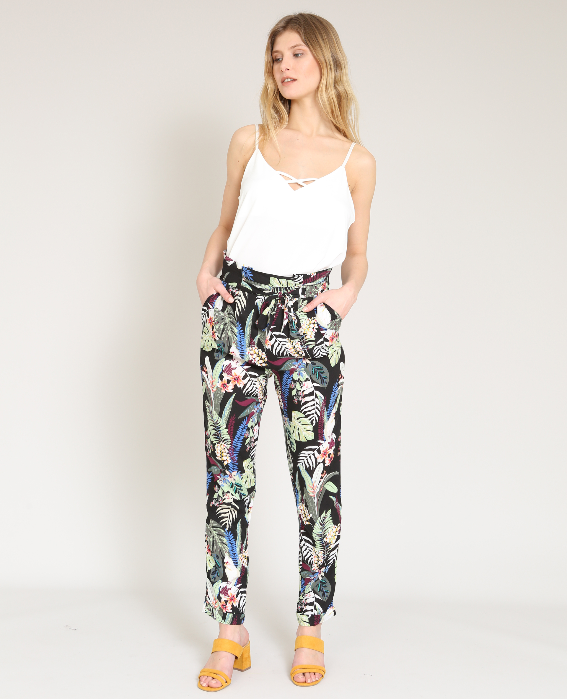 Pantalon Fluide Imprime Noir 140637899e0a Pimkie