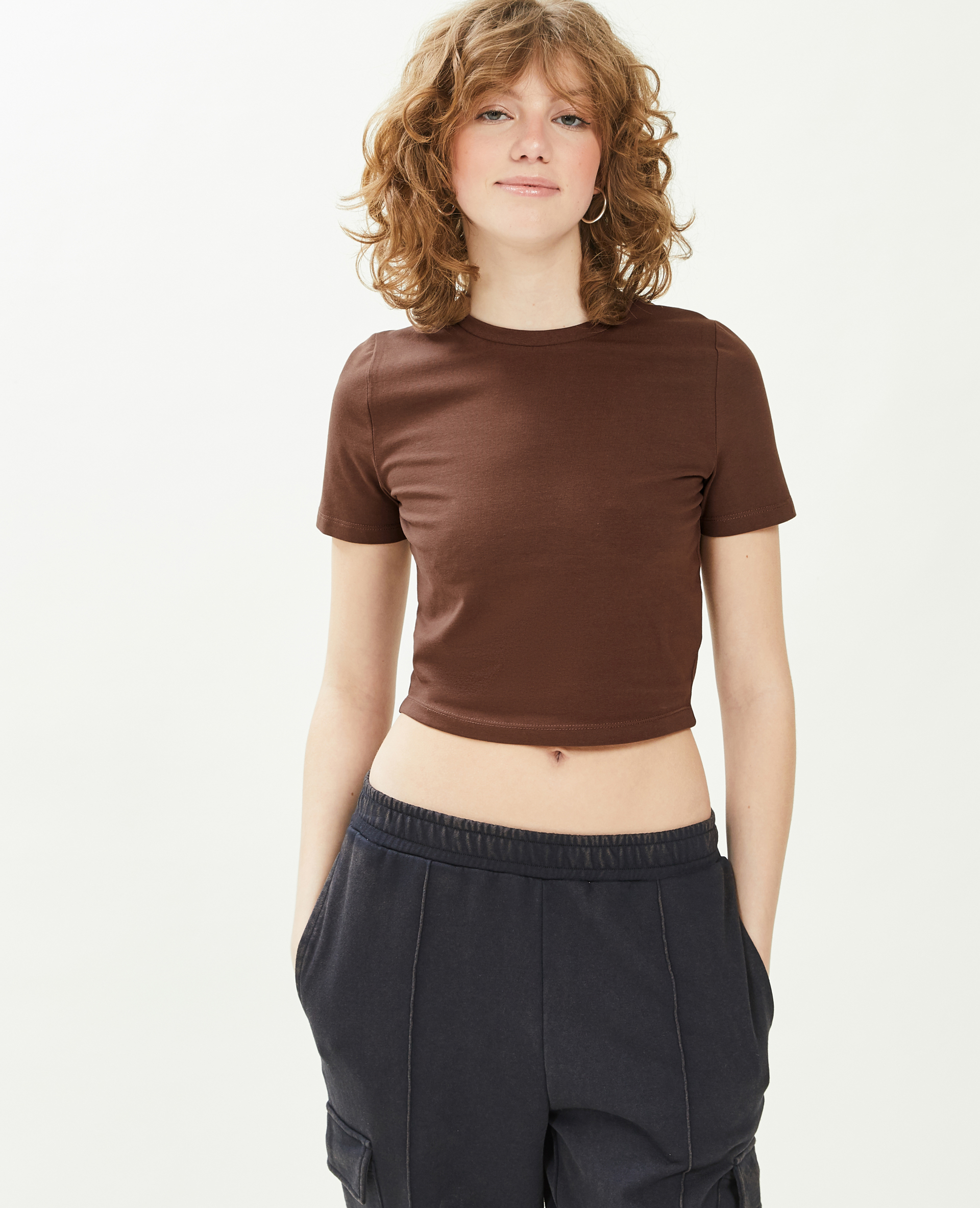 T-shirt cropped marron - Pimkie