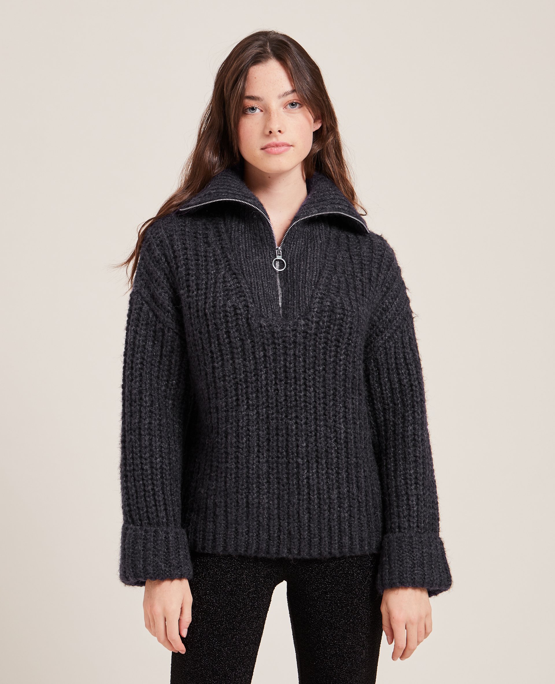 Pull grosse maille col camionneur gris foncé - Pimkie
