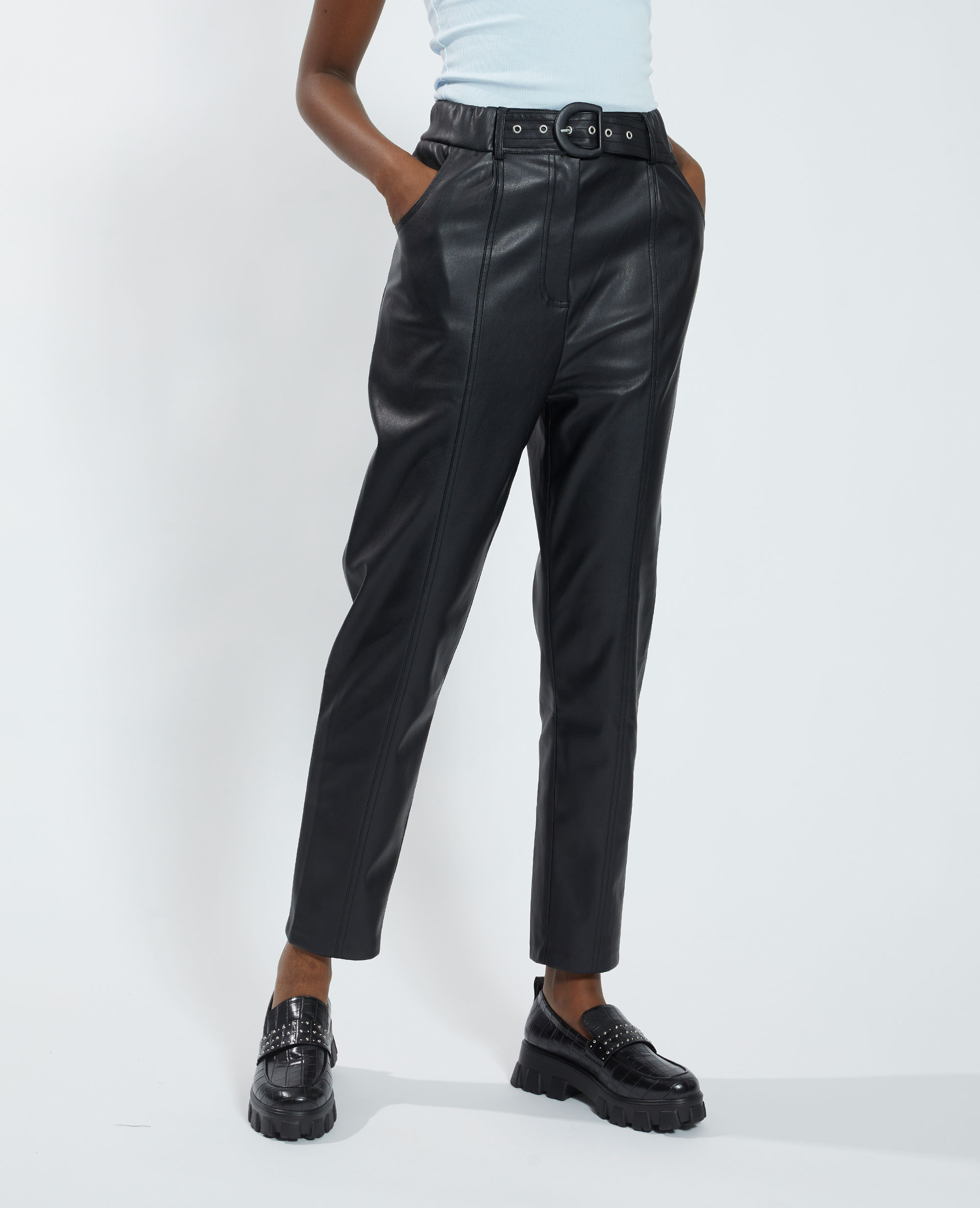 Pantalon simili cuir ceinture online