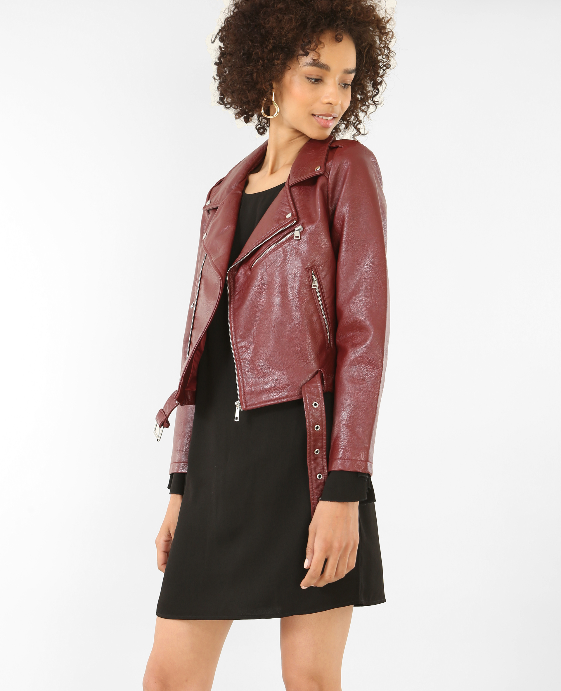 Veste biker en simili cuir brique - 323134352A03 | Pimkie