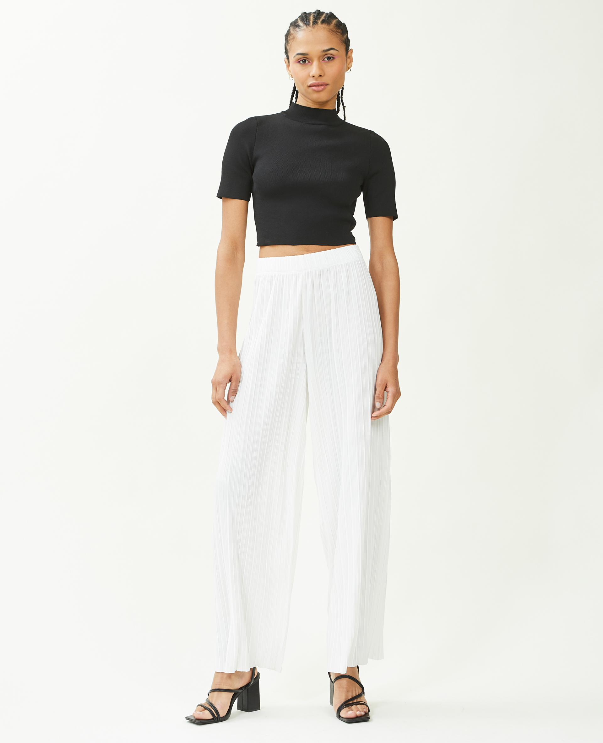 Pantalon large maille plissée blanc - Pimkie