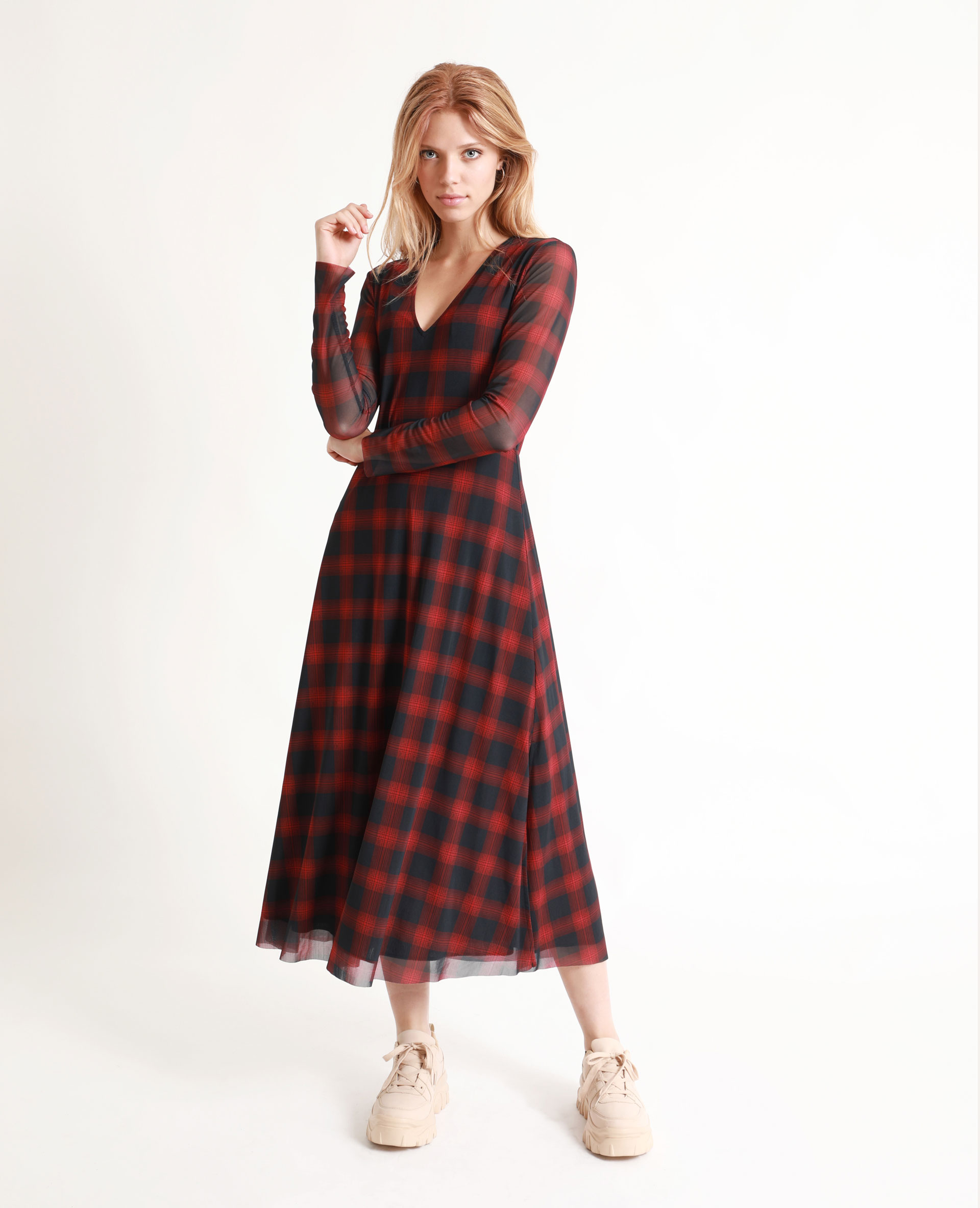 Robe longue a carreaux